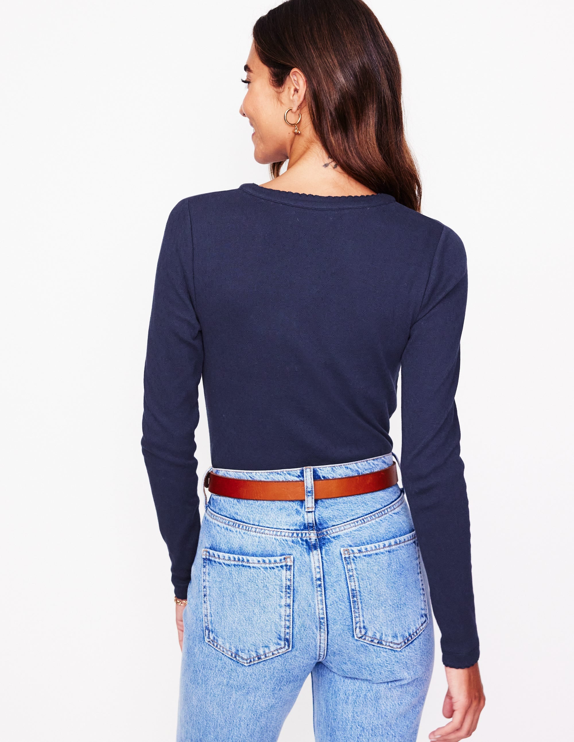 Pointelle Henley Top-Navy - Image 3