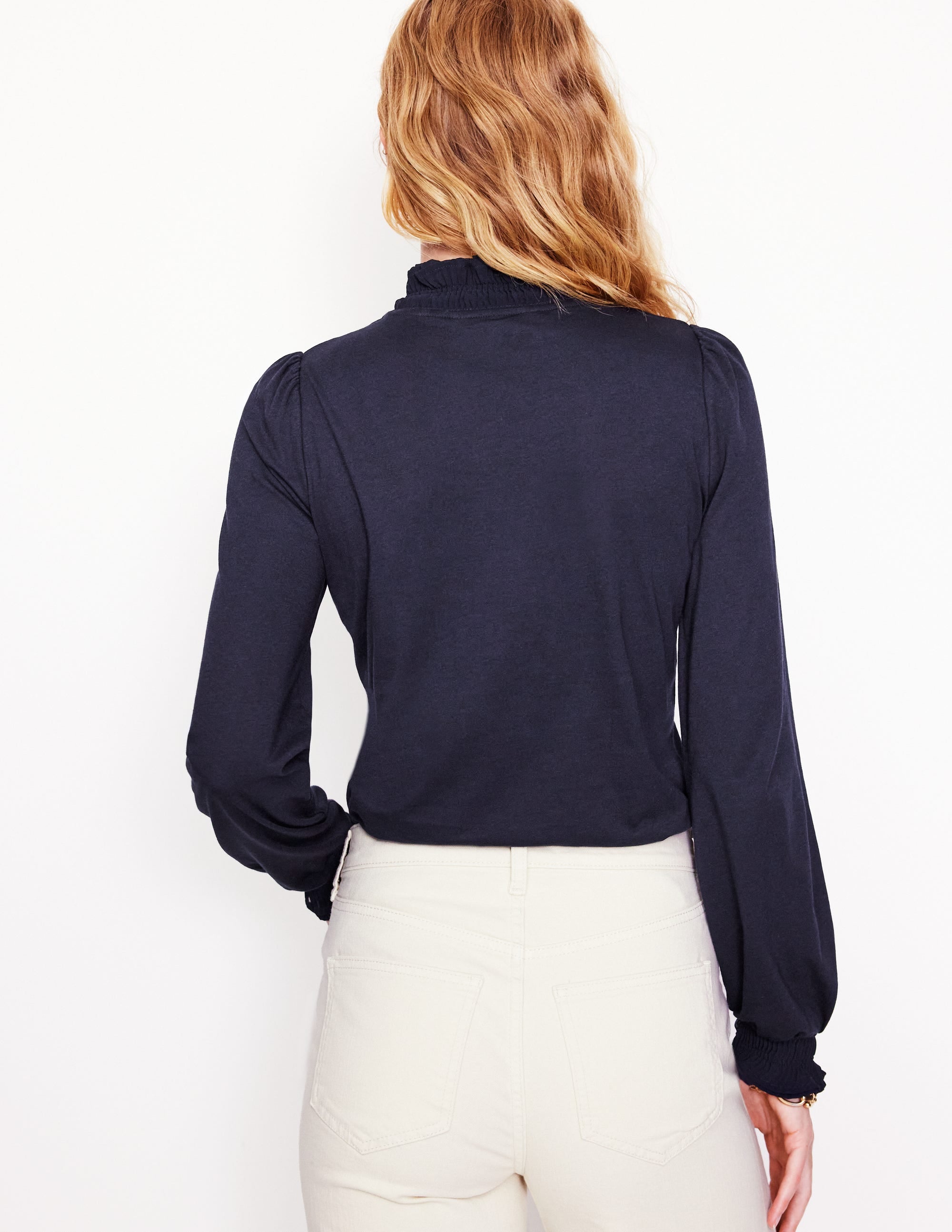 Woven Frill Supersoft Top-Navy - Image 3