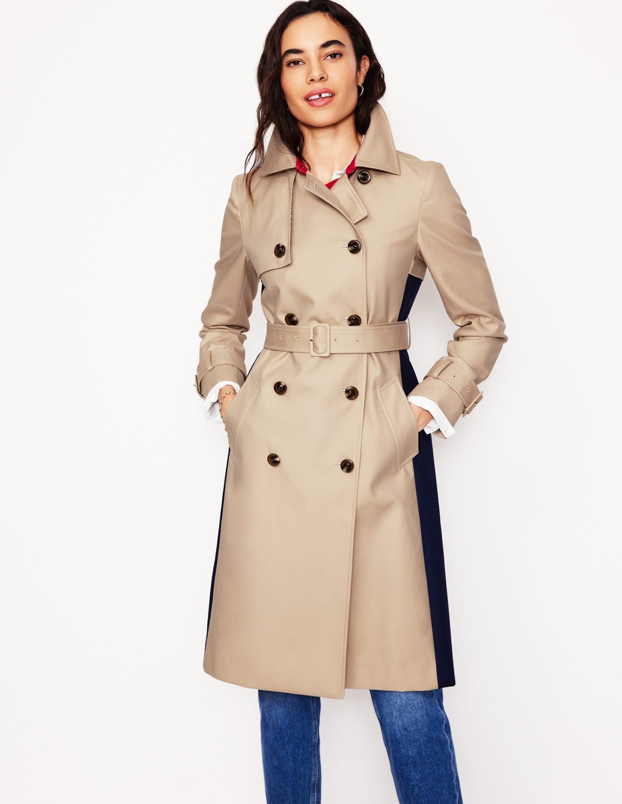 Colour Block Trench Coat-Neutral - Image 1