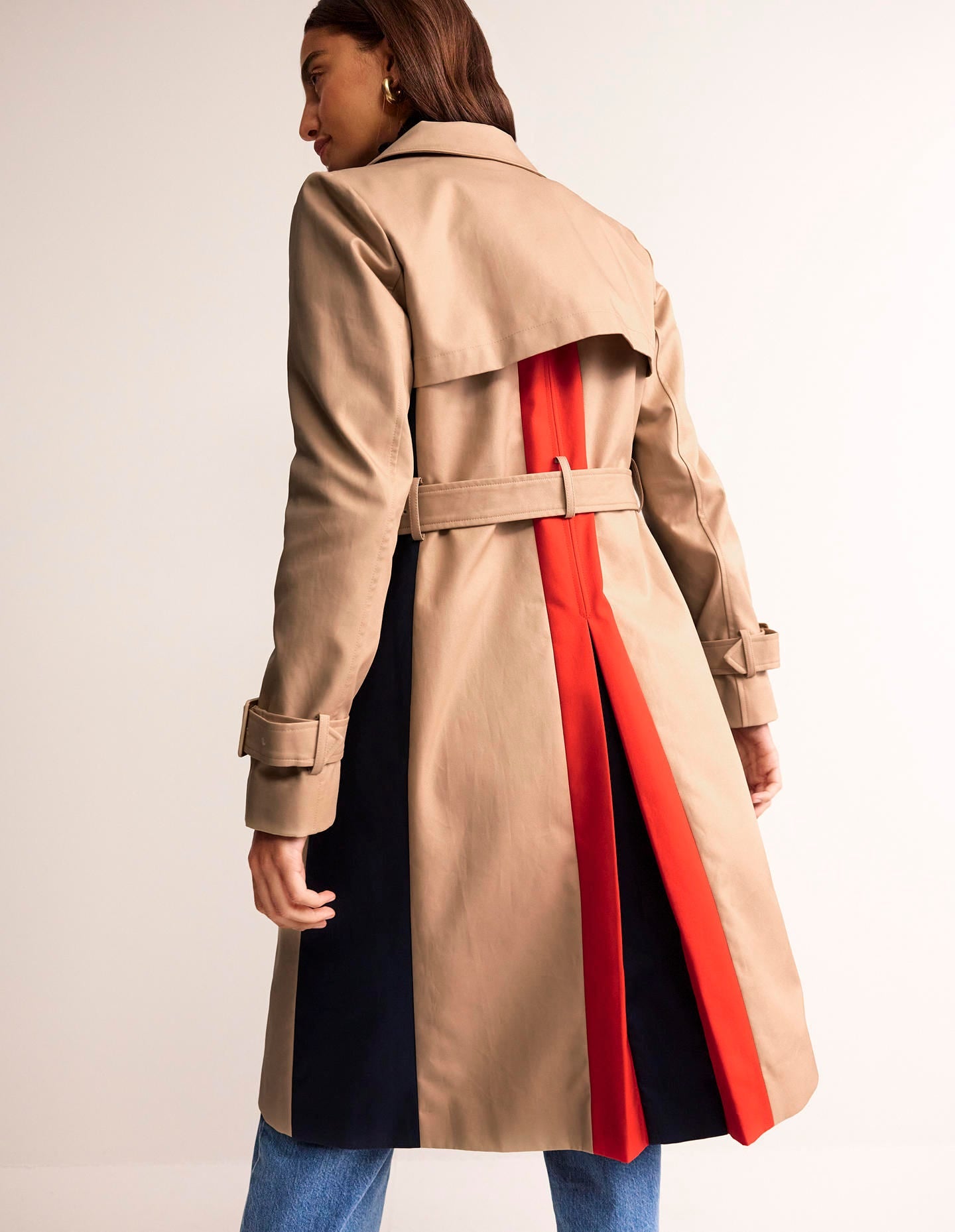 Colour Block Trench Coat-Neutral with Stripe