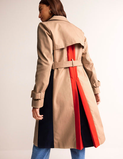 Colour Block Trench Coat-Neutral with Stripe-1