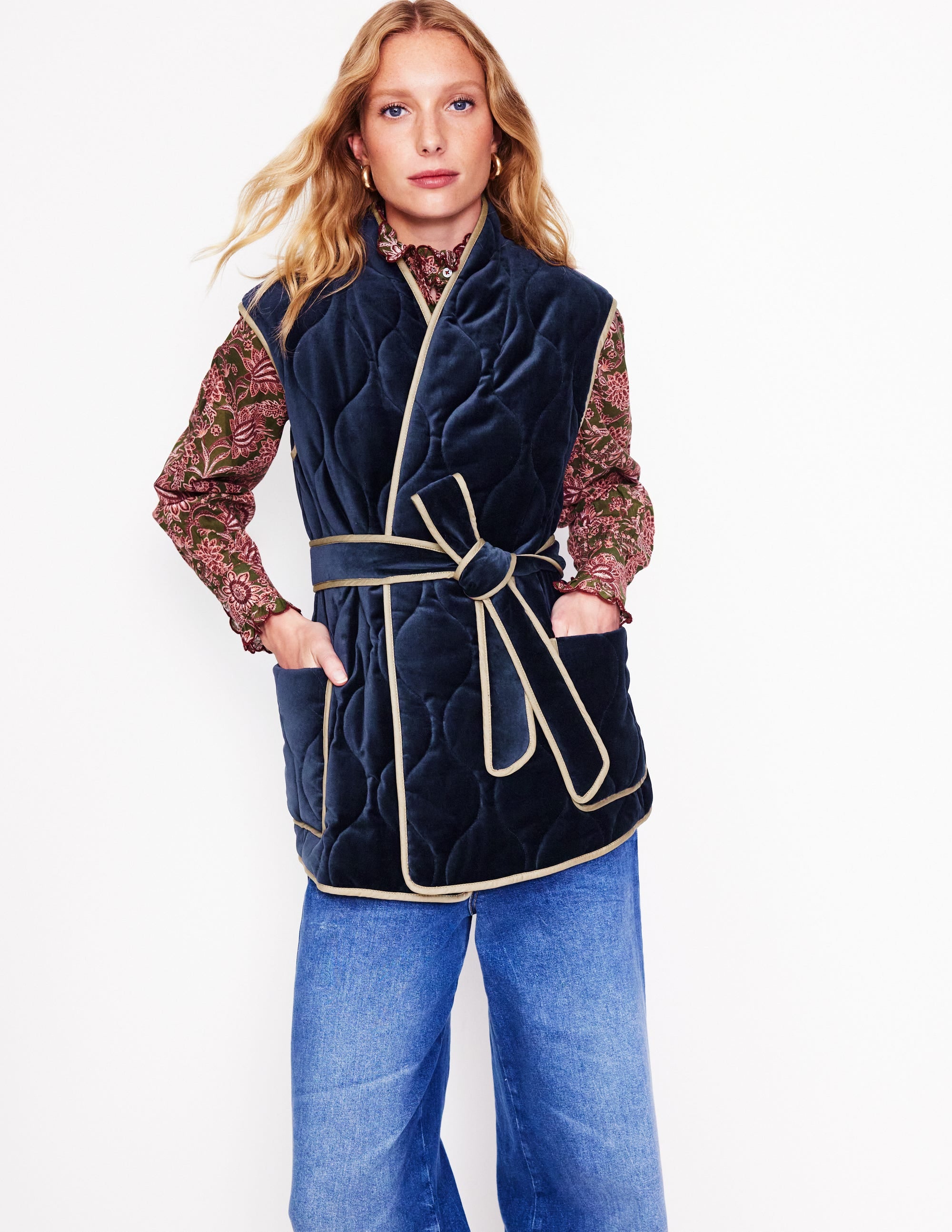 Velvet Wrap Waistcoat-Navy - Image 1