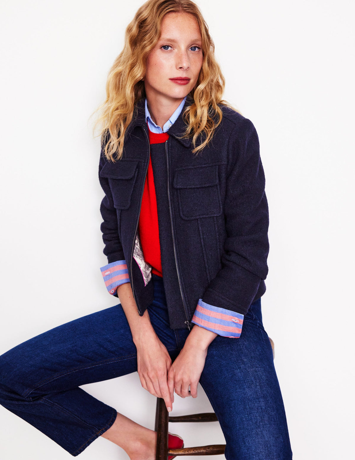 Wool Zip Through Jacket-Navy - Image 1