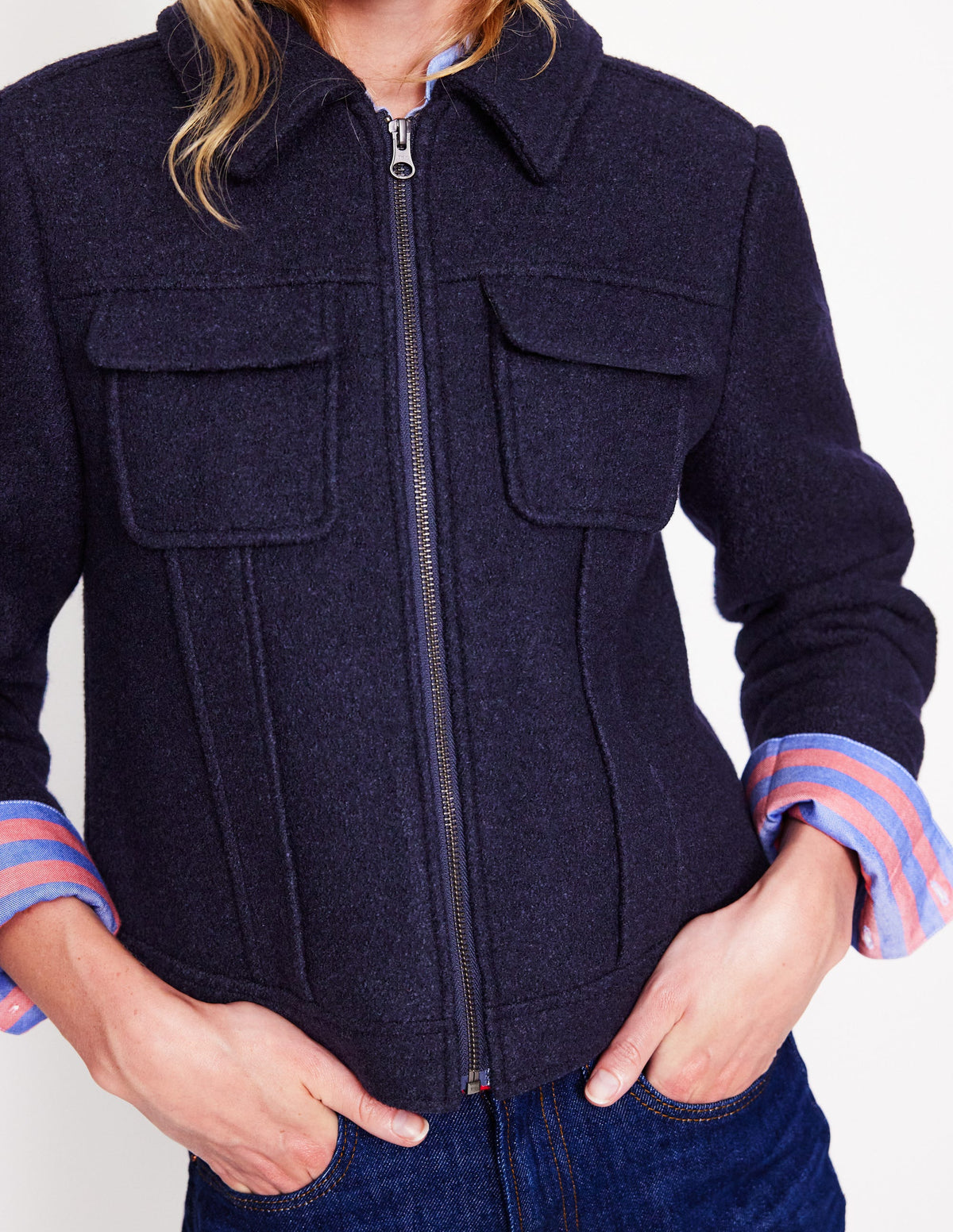 Wool Zip Through Jacket-Navy - Image 2