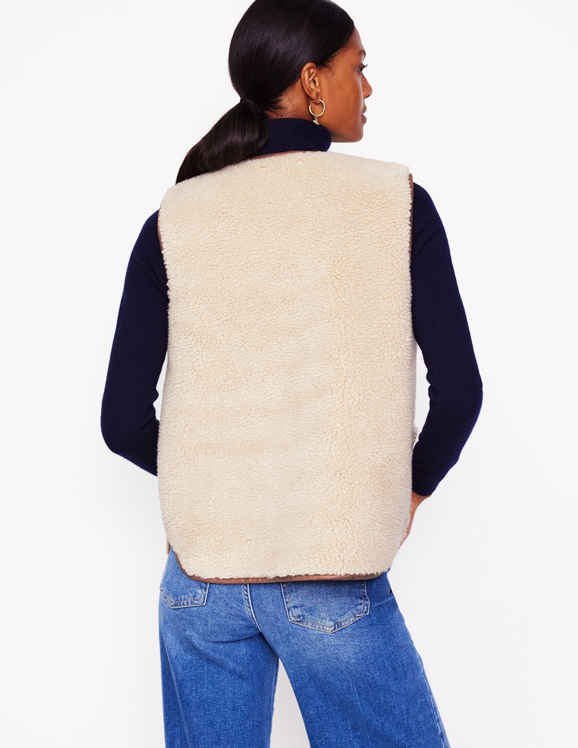 Clerkenwell Borg Button Gilet-Natural Faux Fur Boden UK