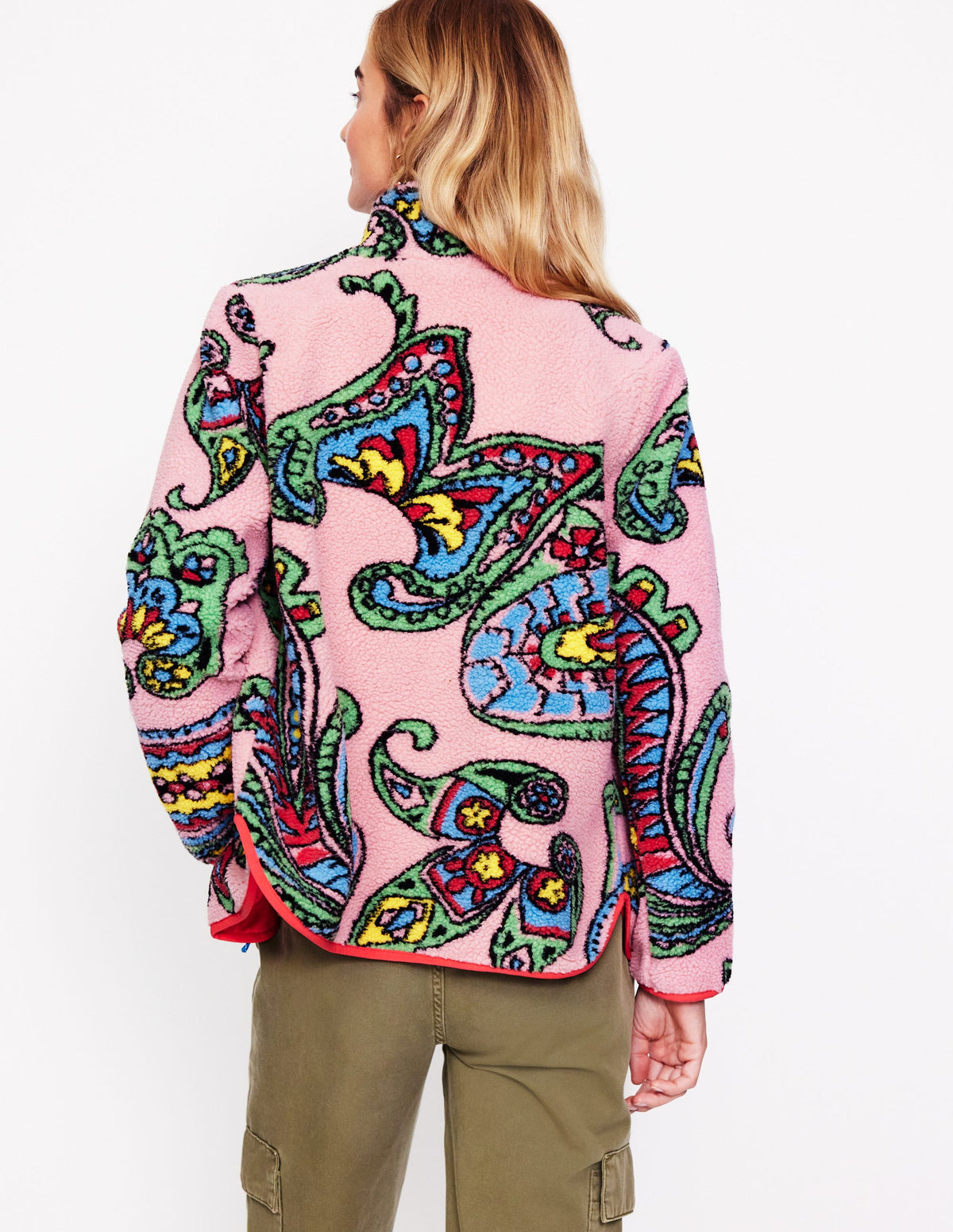 Truro Borg Fleece Jacket-Charm Pink, Paisley Wave Large - Image 3
