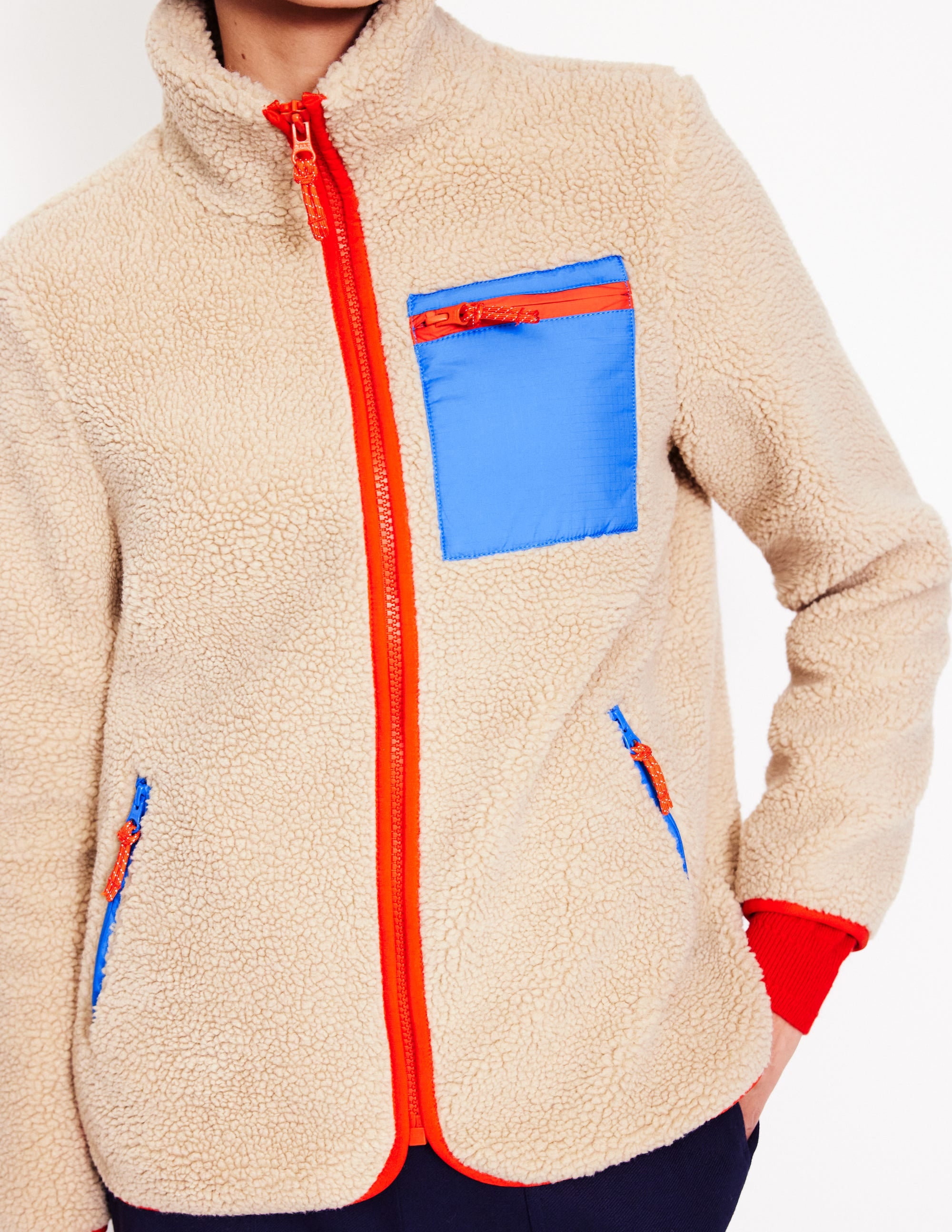 Truro Borg Fleece Jacket-Neutral - Image 2