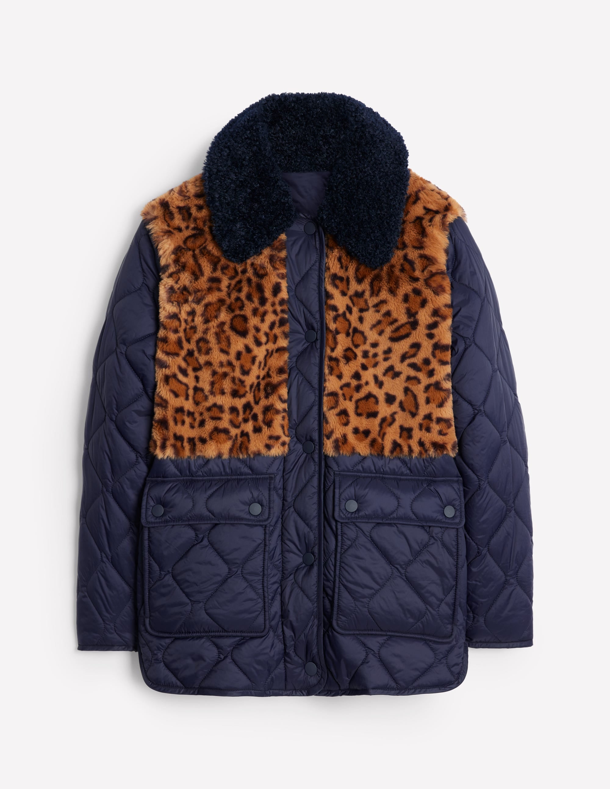 Chester Quilted Borg Coat-Navy, Leopard - Image 5
