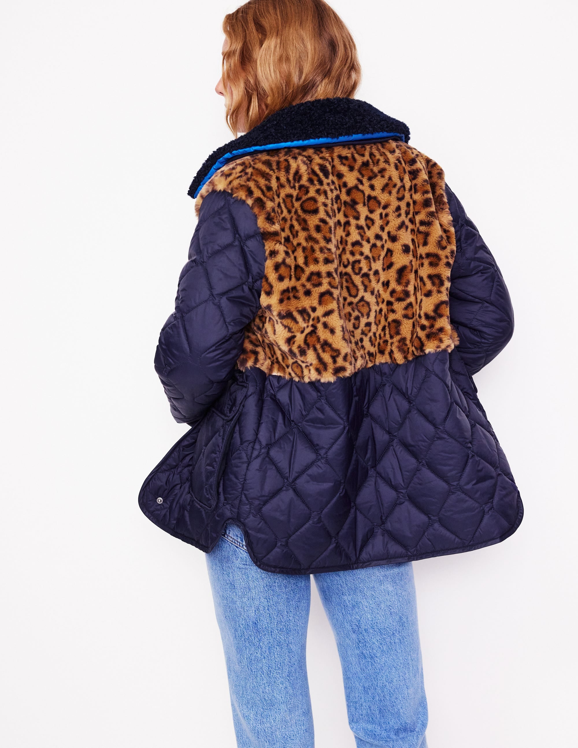 Chester Quilted Borg Coat-Navy, Leopard - Image 3