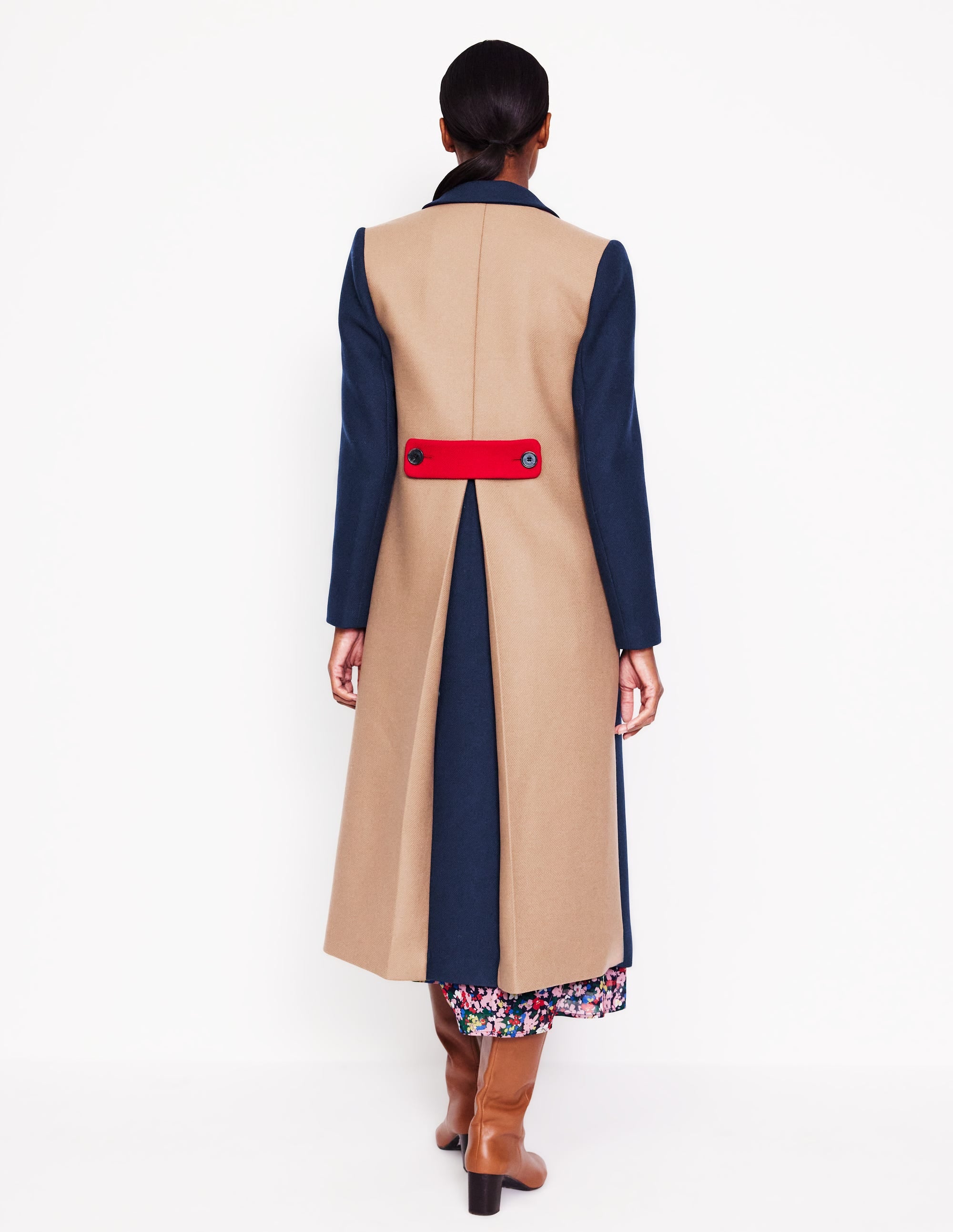 Colourblock Midi Coat-Navy, Multi - Image 4