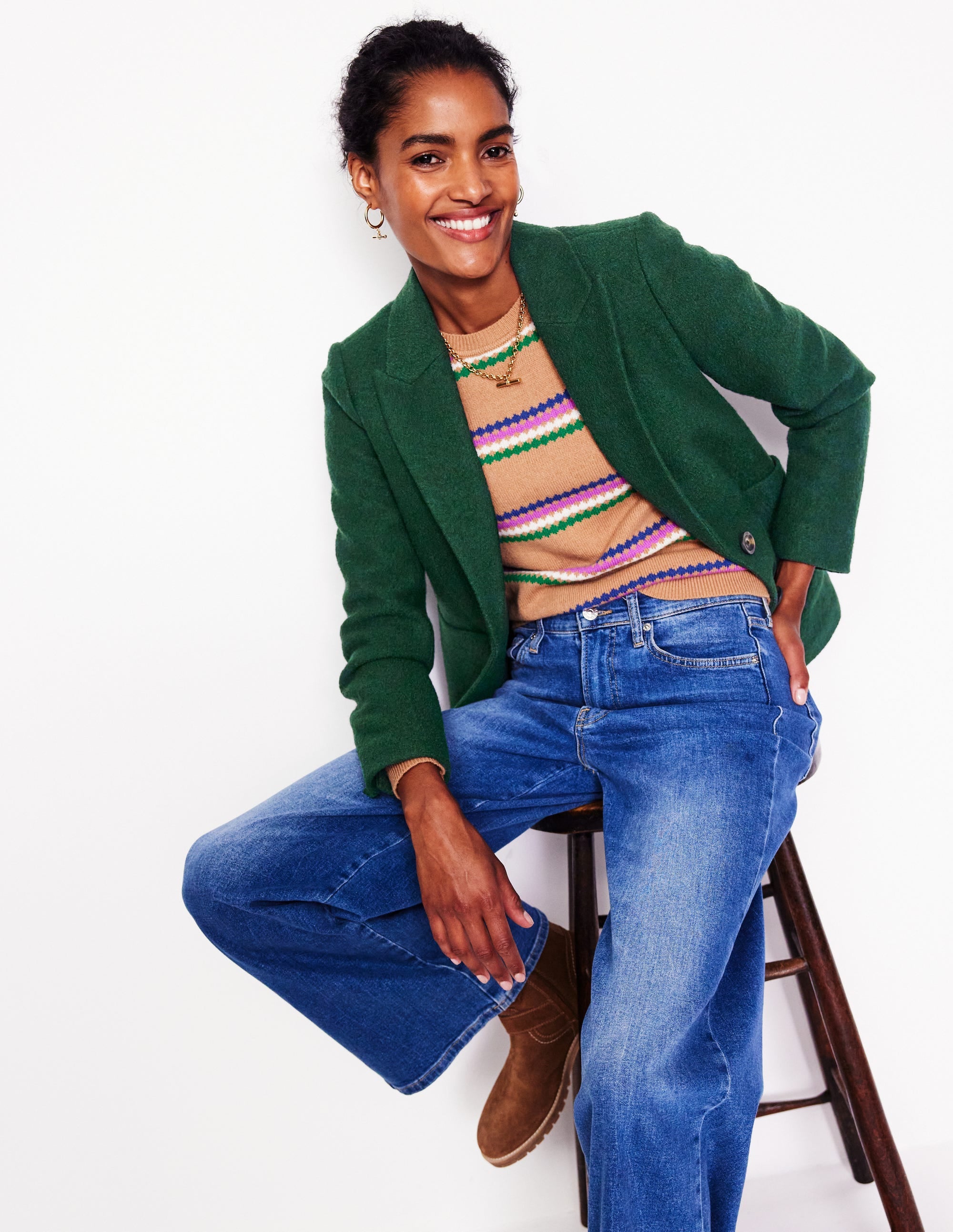 Marylebone Textured Blazer-Dark Green - Image 4
