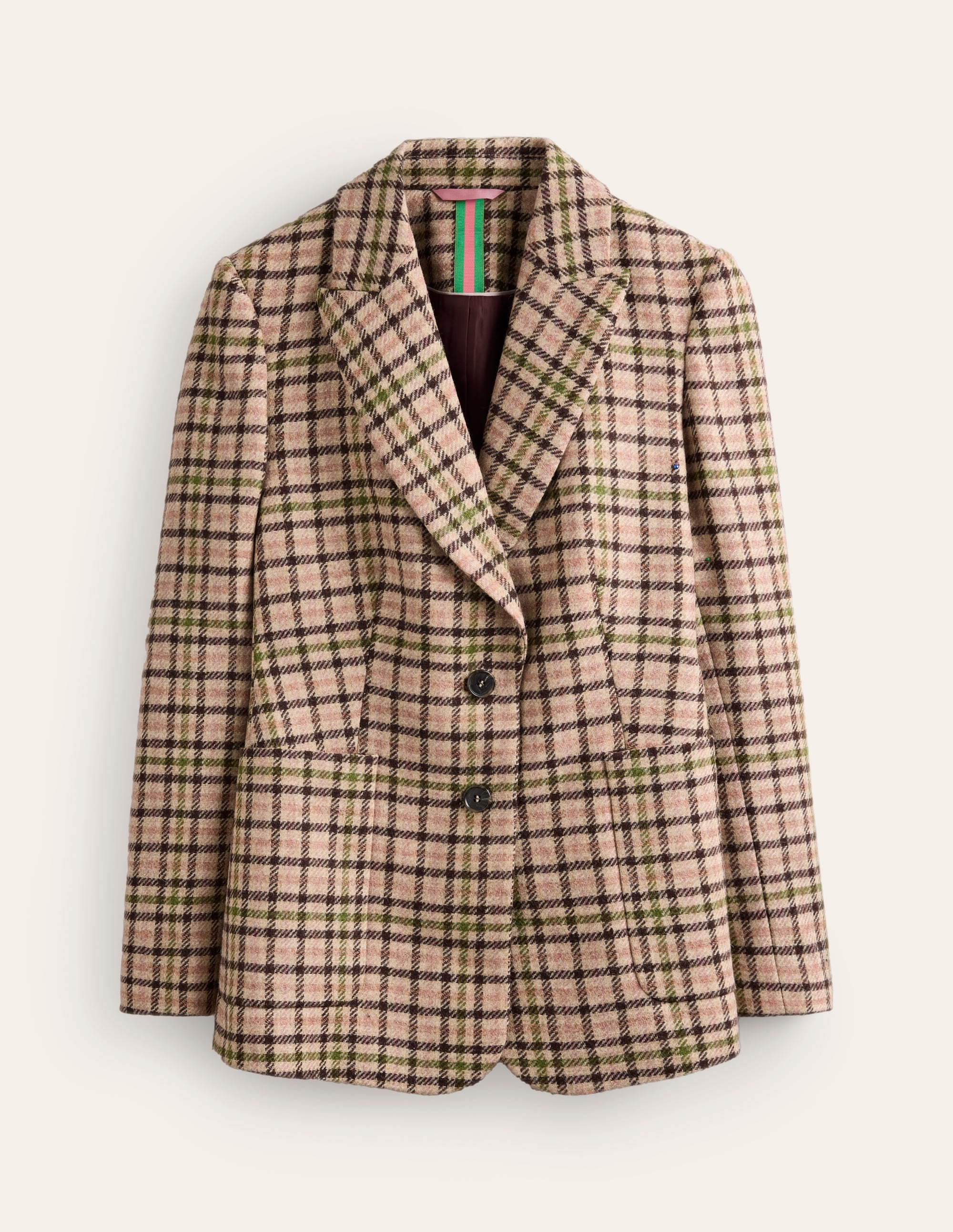 Marylebone Tweed Blazer-Pink, Green Check - Image 7