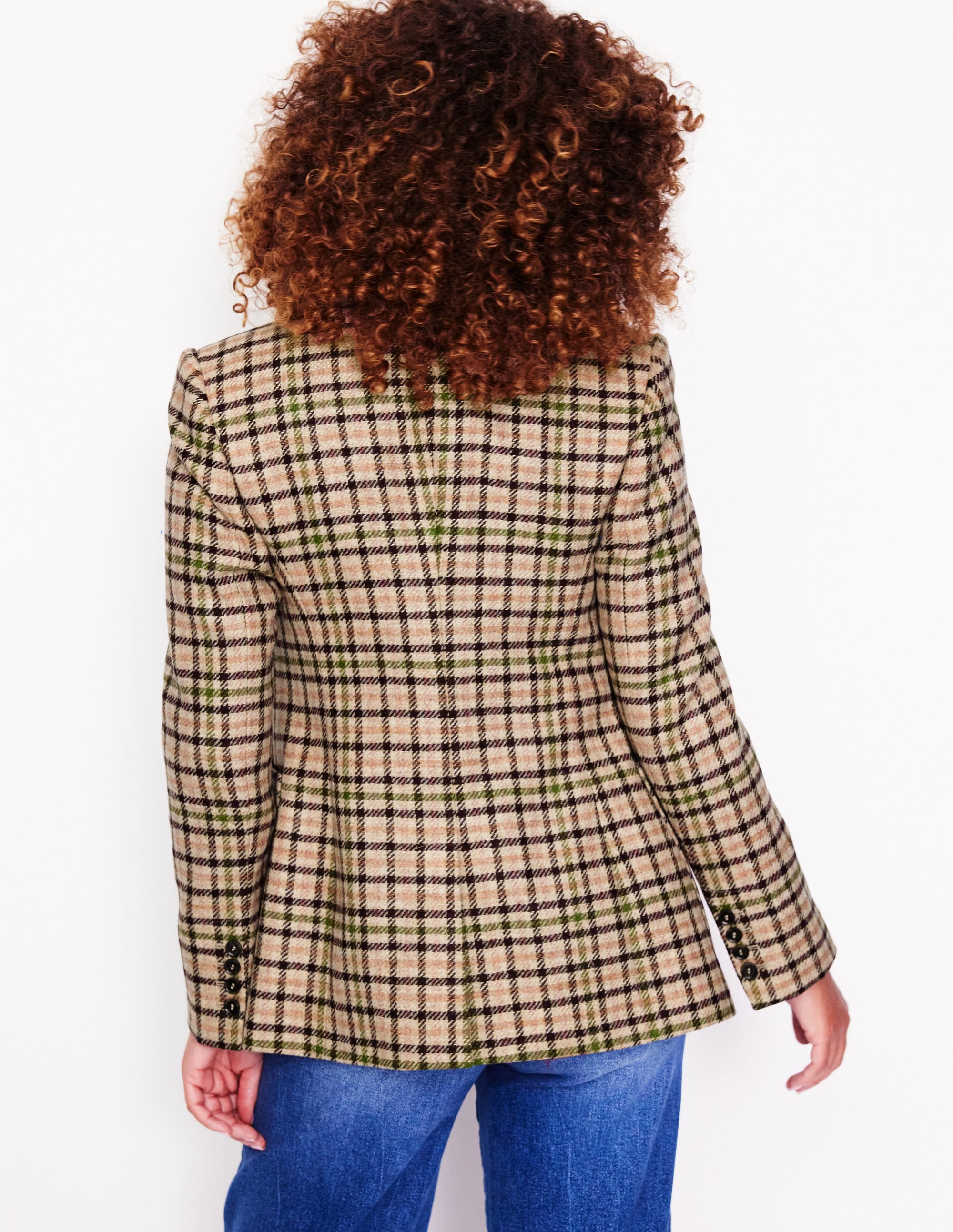 Marylebone Tweed Blazer-Pink, Green Check - Image 3