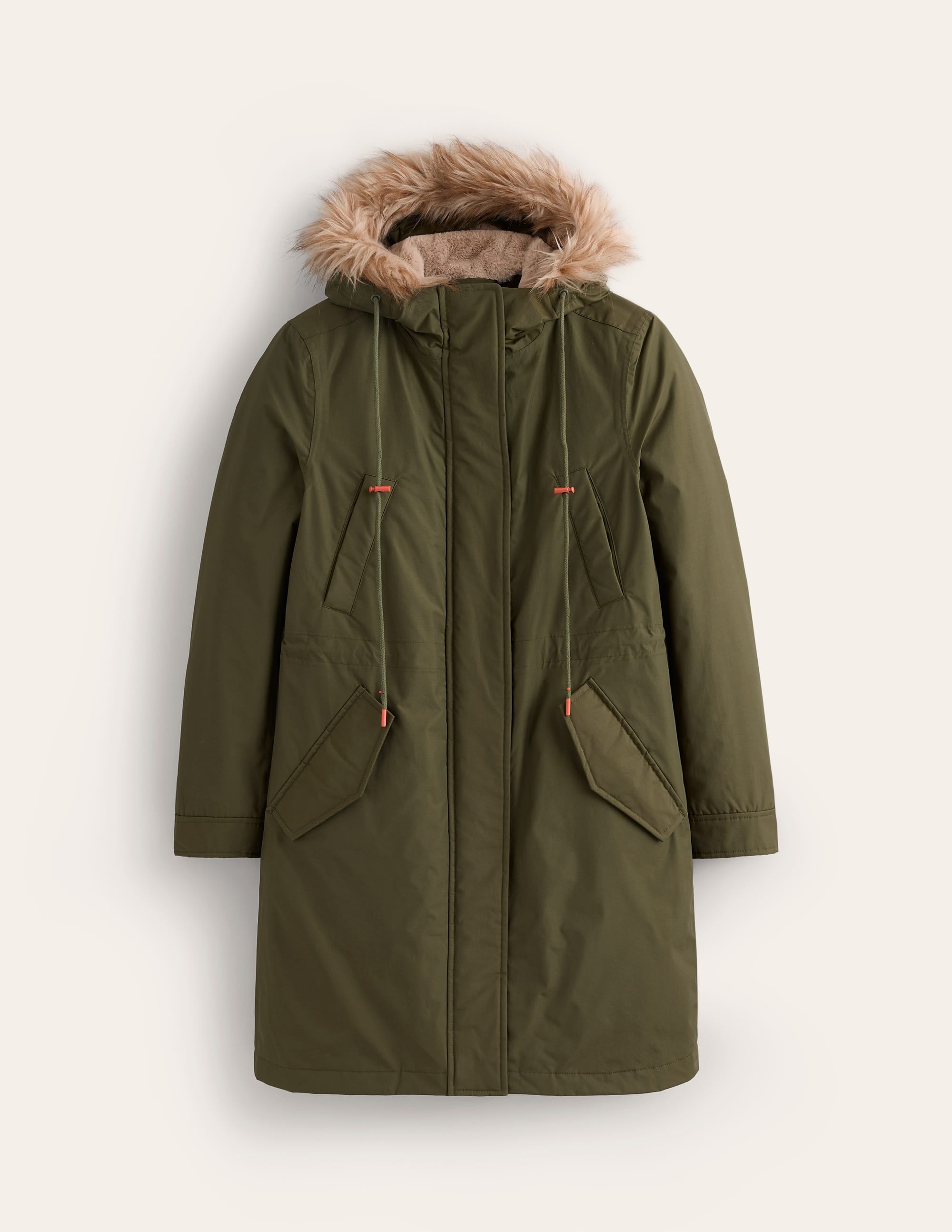 Faux-Fur Hood Parka-Khaki - Image 6
