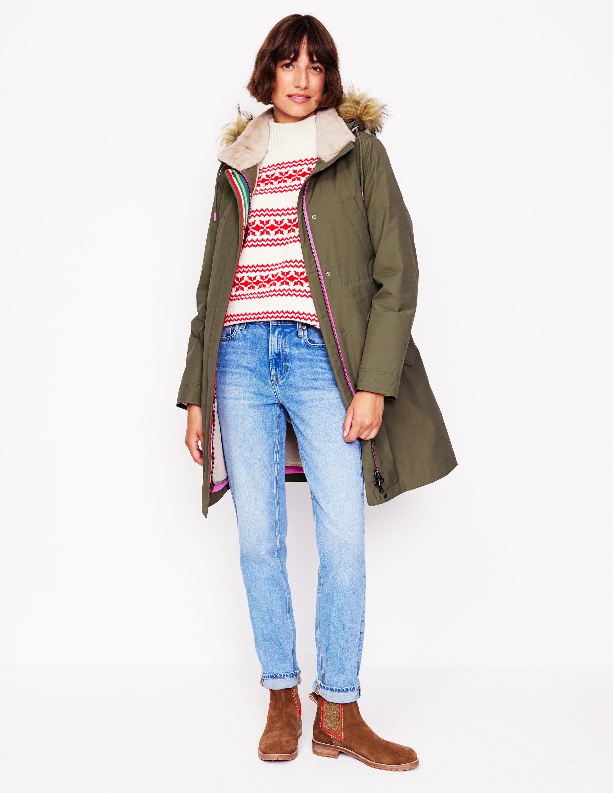 Faux-Fur Hood Parka-Khaki - Image 2