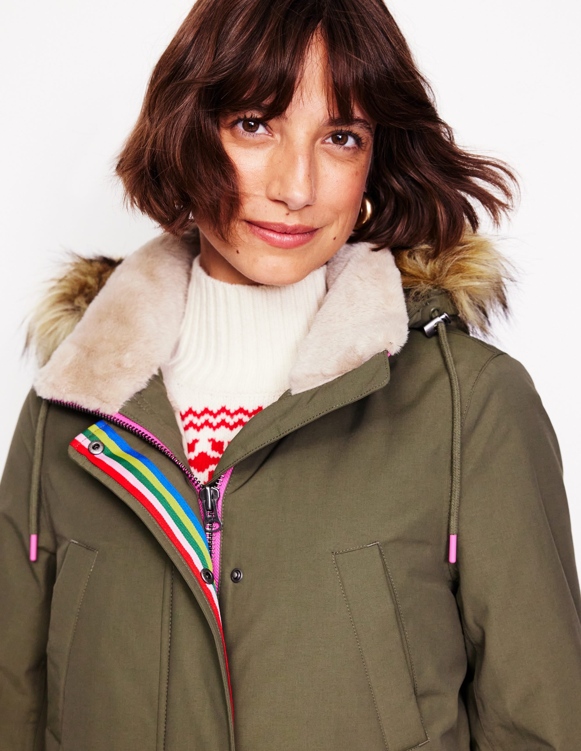 Faux-Fur Hood Parka-Khaki - Image 3
