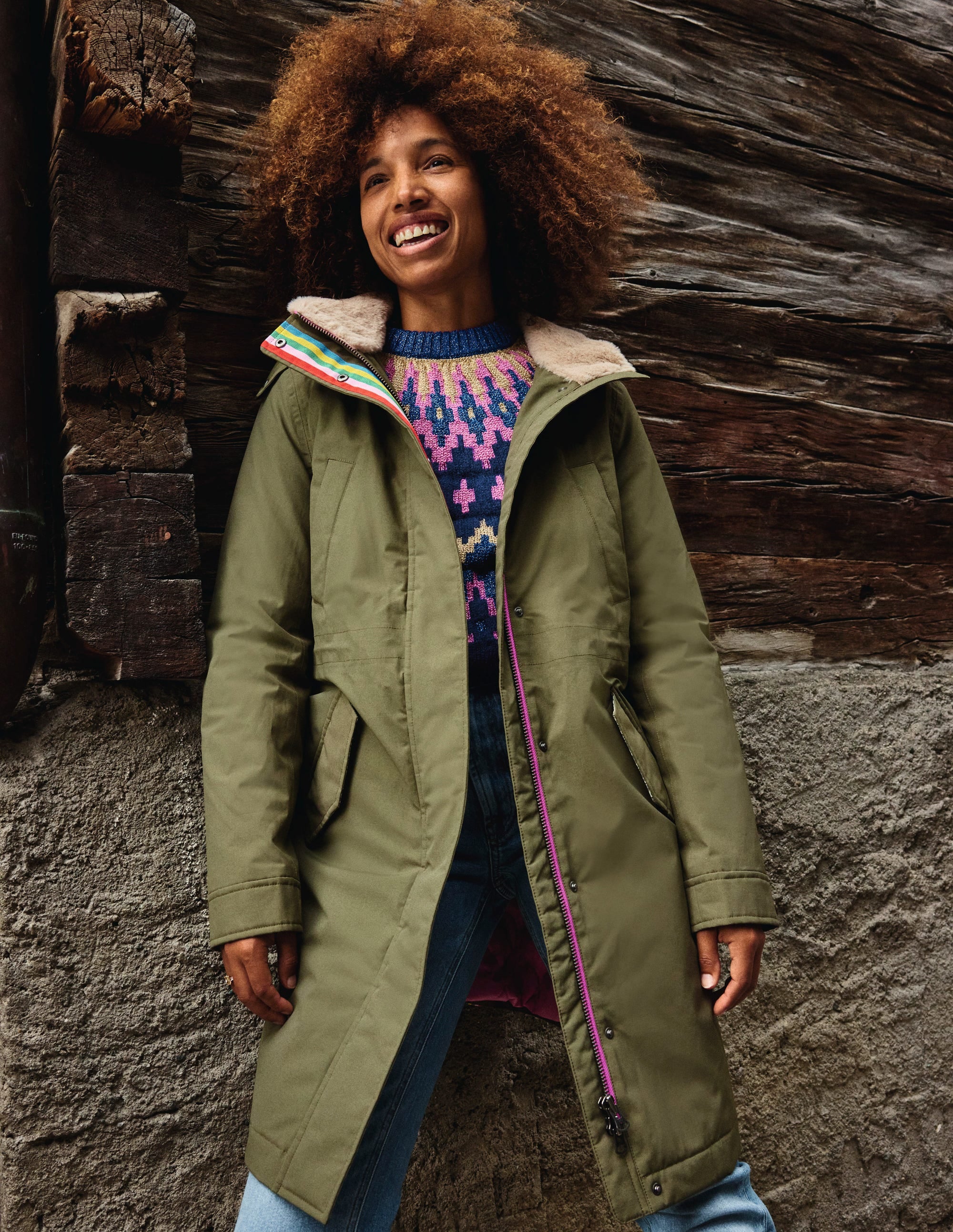 Faux-Fur Hood Parka-Khaki - Image 5