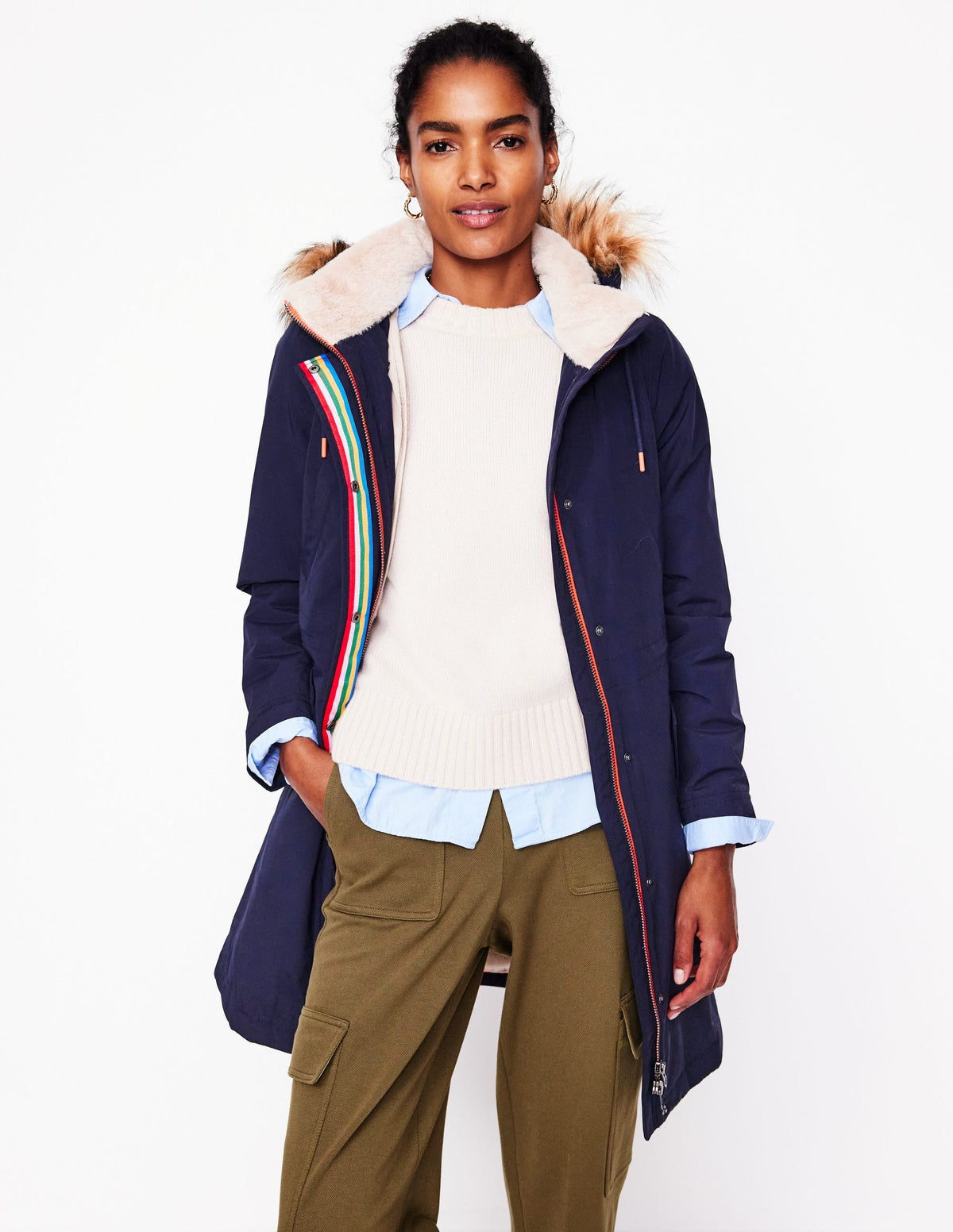 Faux-Fur Hood Parka-Navy-1