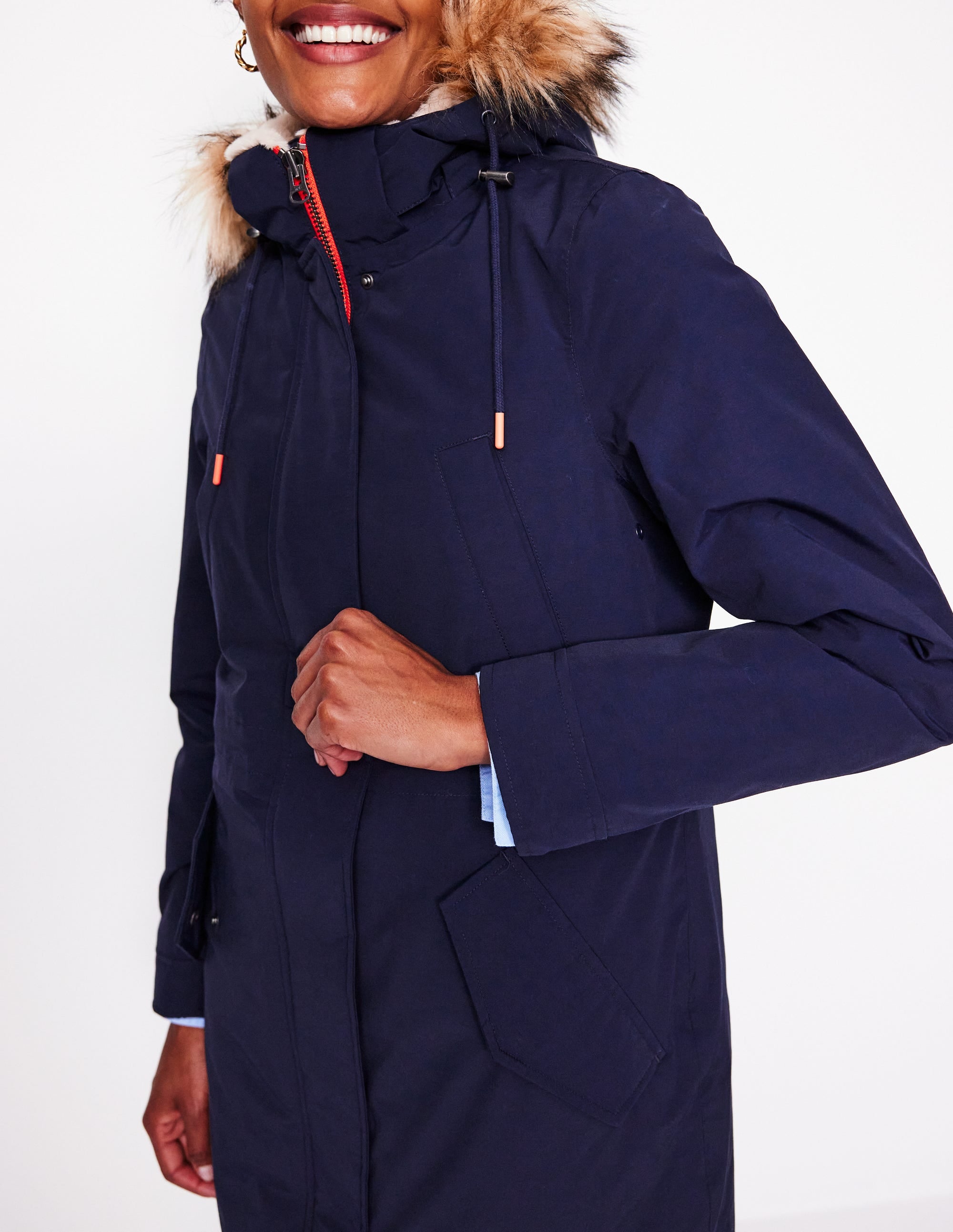 Faux-Fur Hood Parka-Navy - Image 2