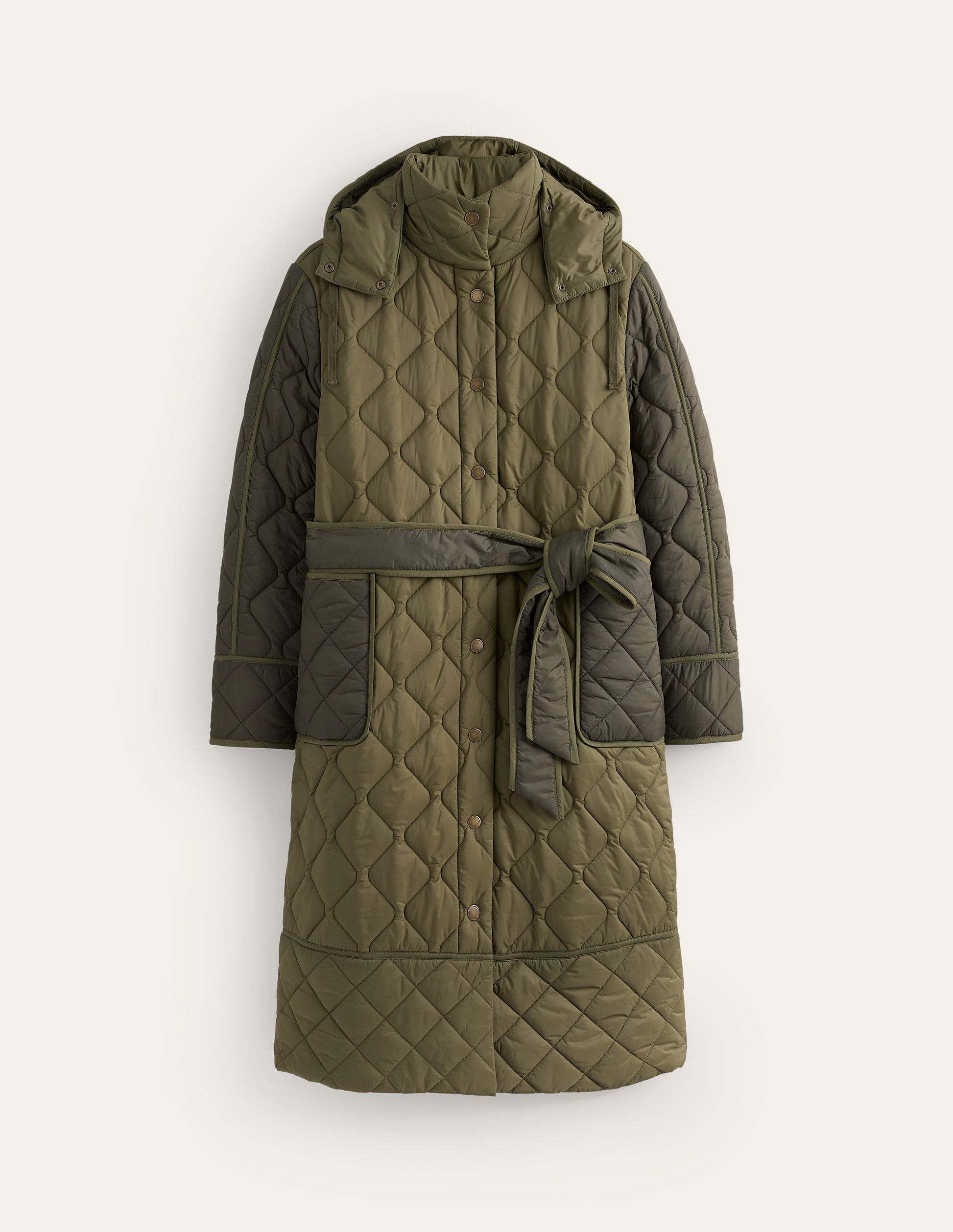 Quilted Belted Coat-Khaki-6