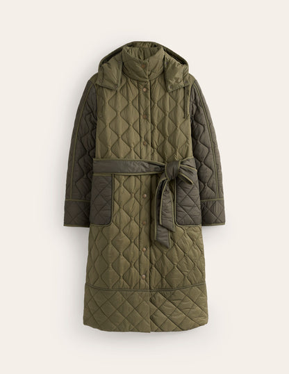 Quilted Belted Coat-Khaki-6