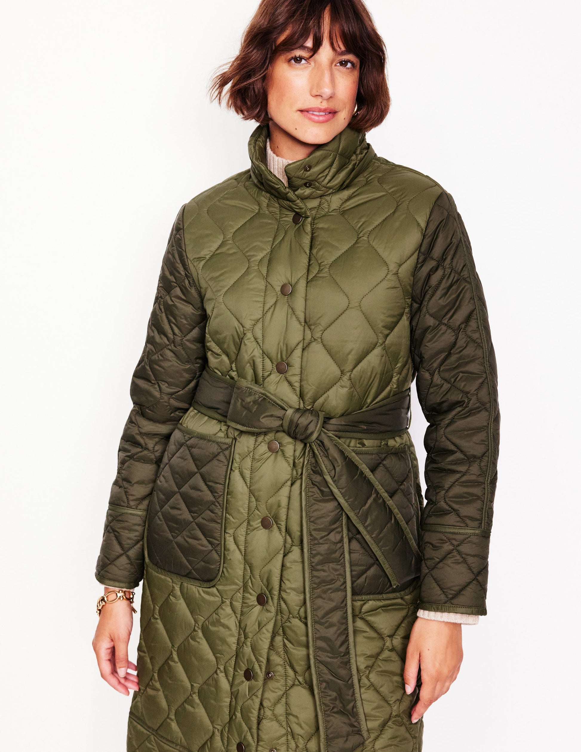 Quilted Belted Coat-Khaki-2