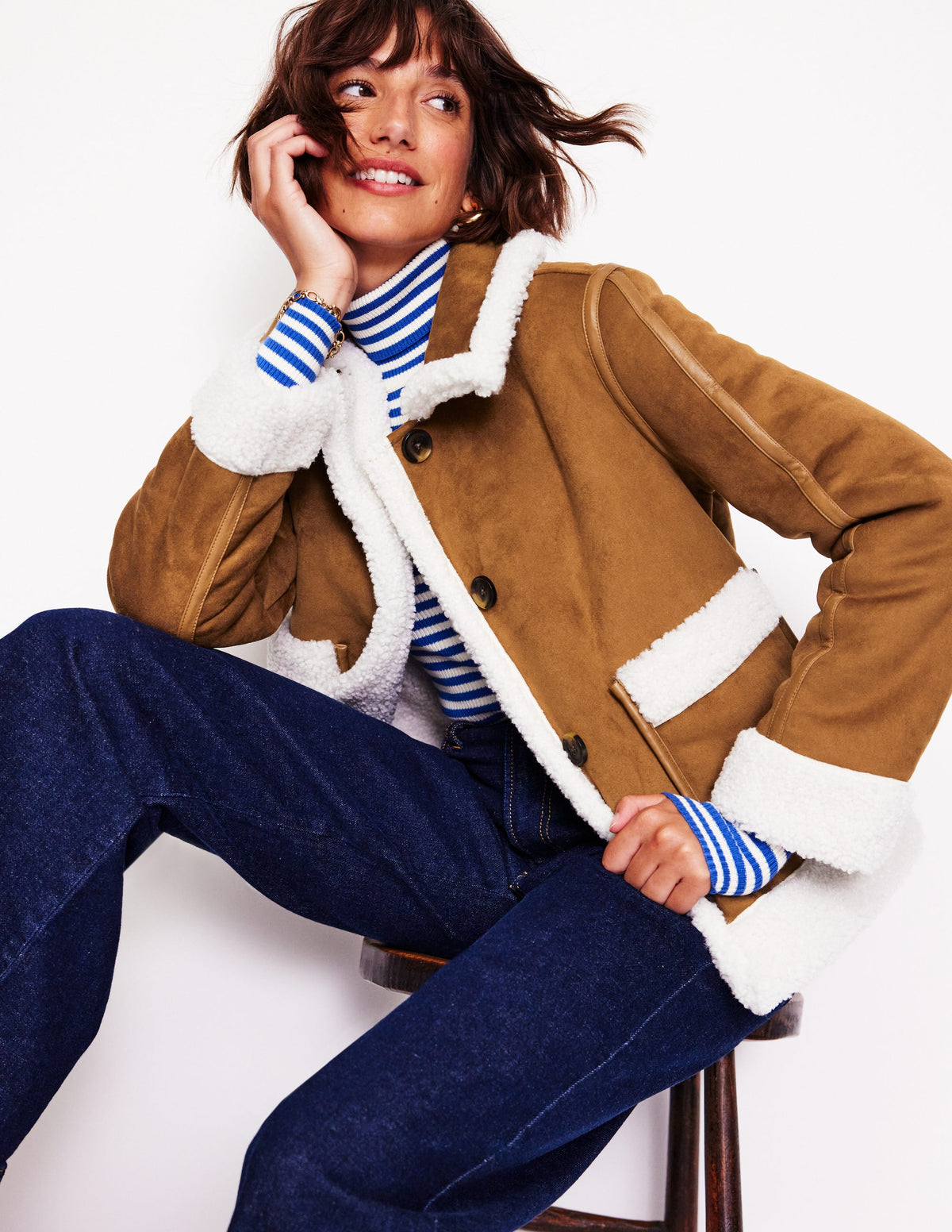 Faux Shearling Jacket-Brown - Image 1