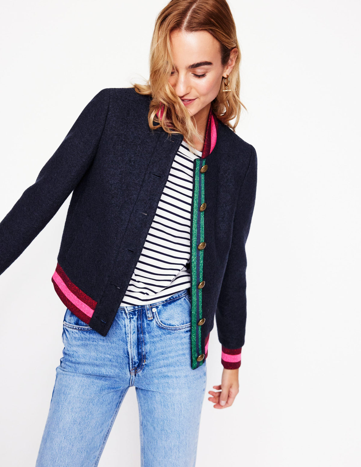 Boiled Wool Bomber-Navy - Image 1