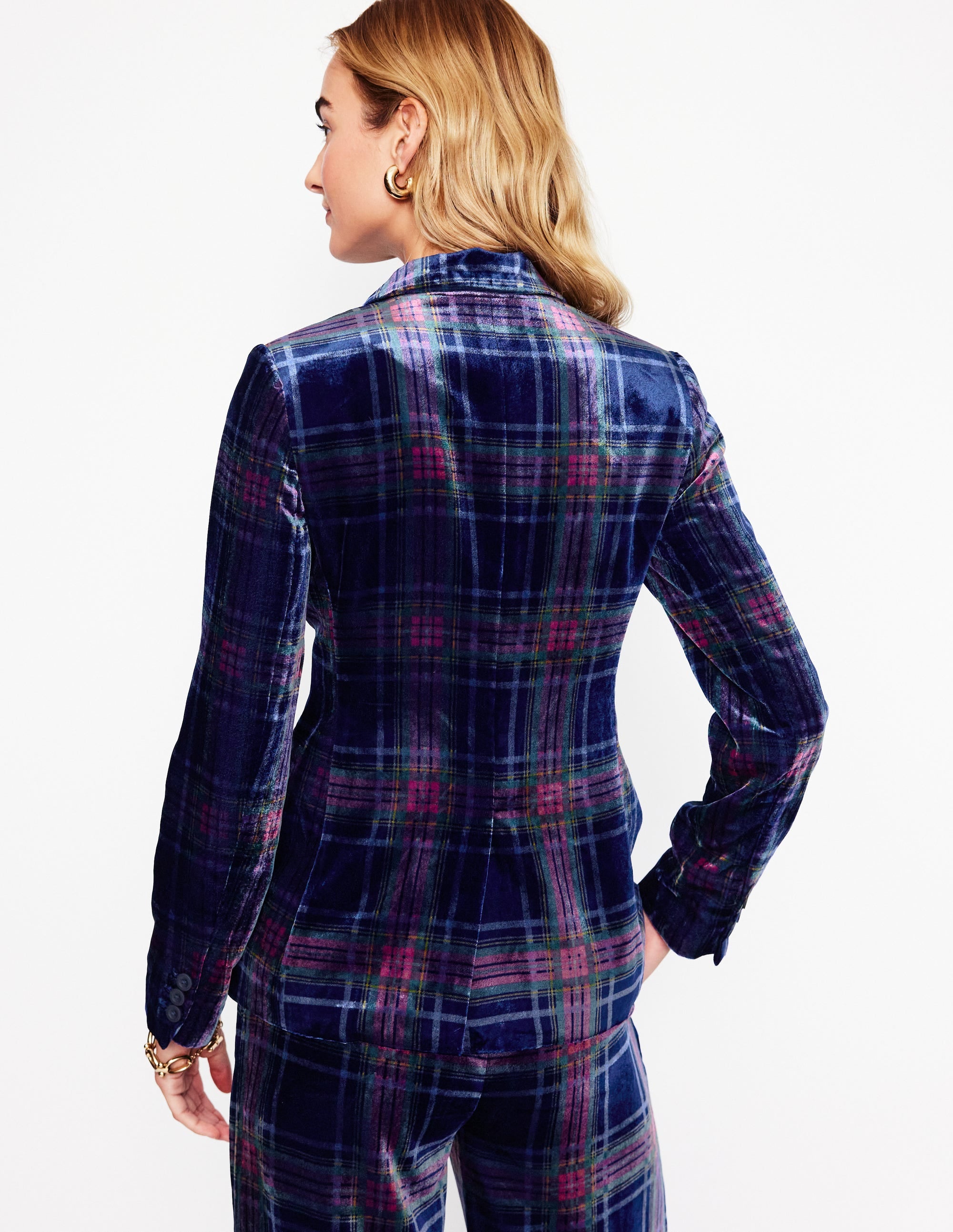 Fluid Velvet Blazer-Navy and Red Check - Image 3