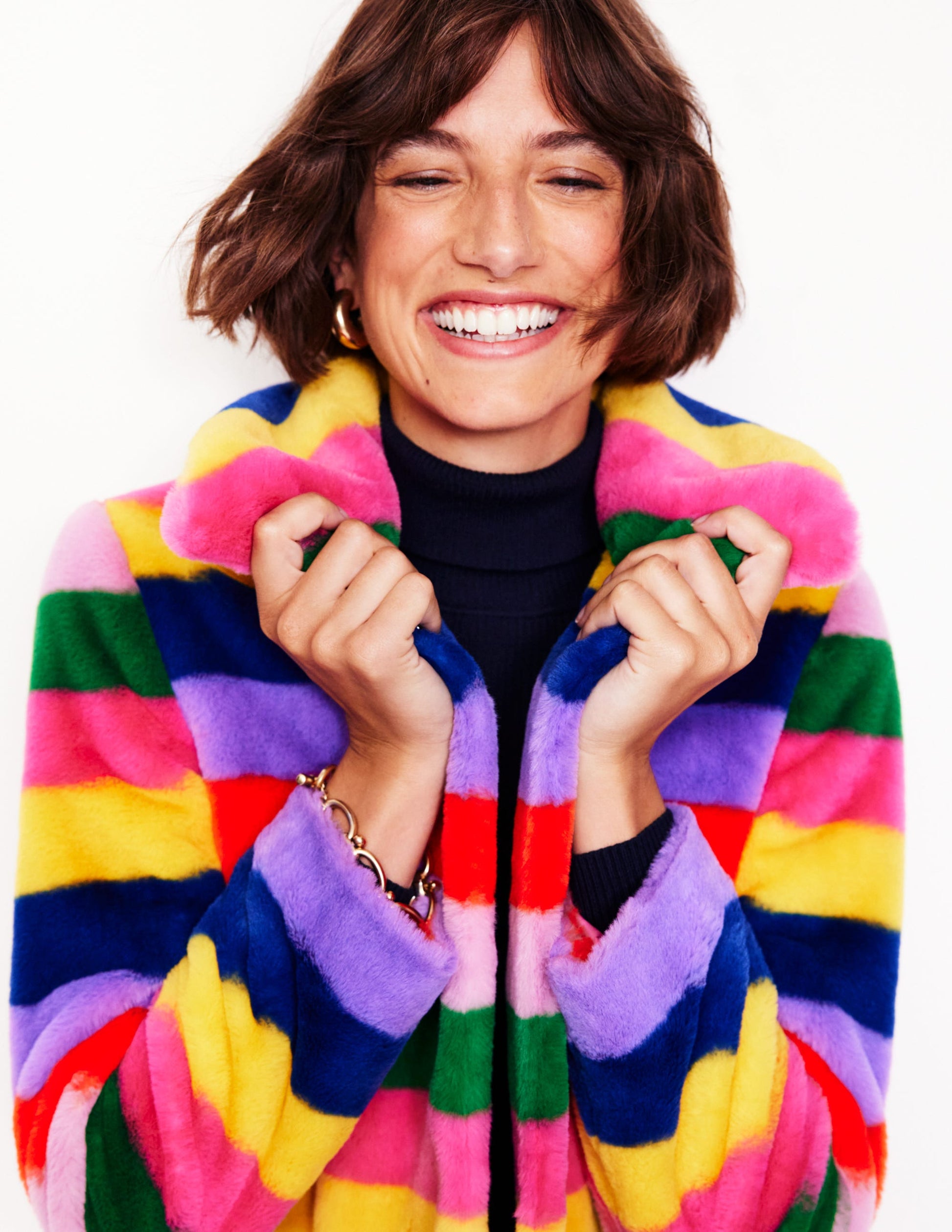 Stripe Faux-Fur Coat-Rainbow Stripe-1