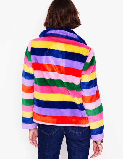 Stripe Faux-Fur Coat-Rainbow Stripe-3