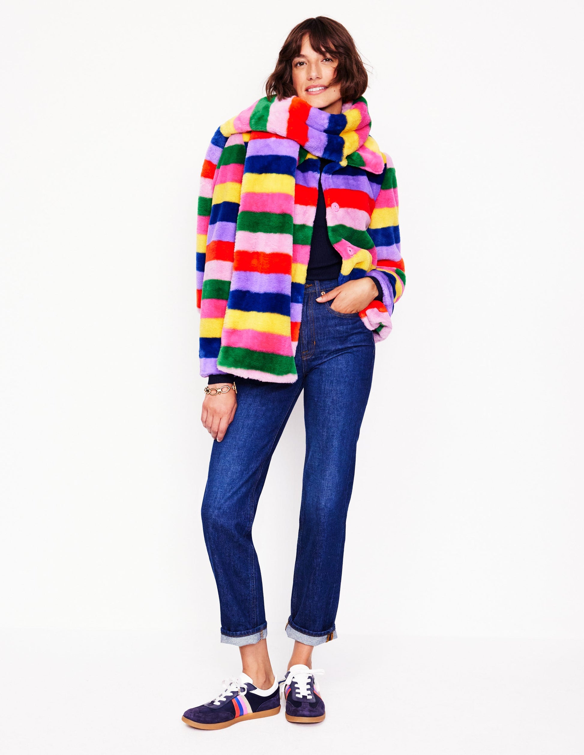 Stripe Faux-Fur Coat-Rainbow Stripe-4