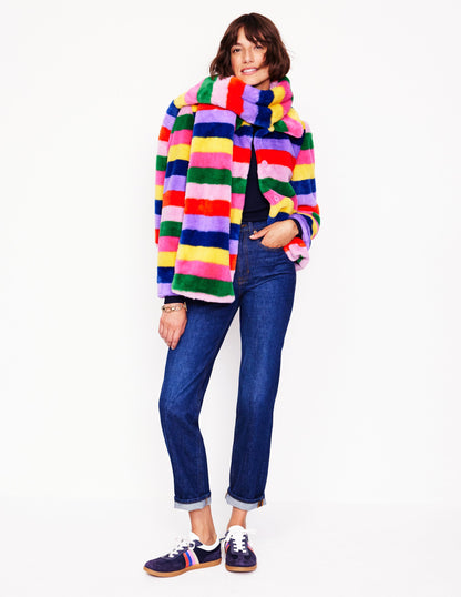 Stripe Faux-Fur Coat-Rainbow Stripe-4