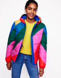 Hooded Puffer Coat-Rainbow Wave