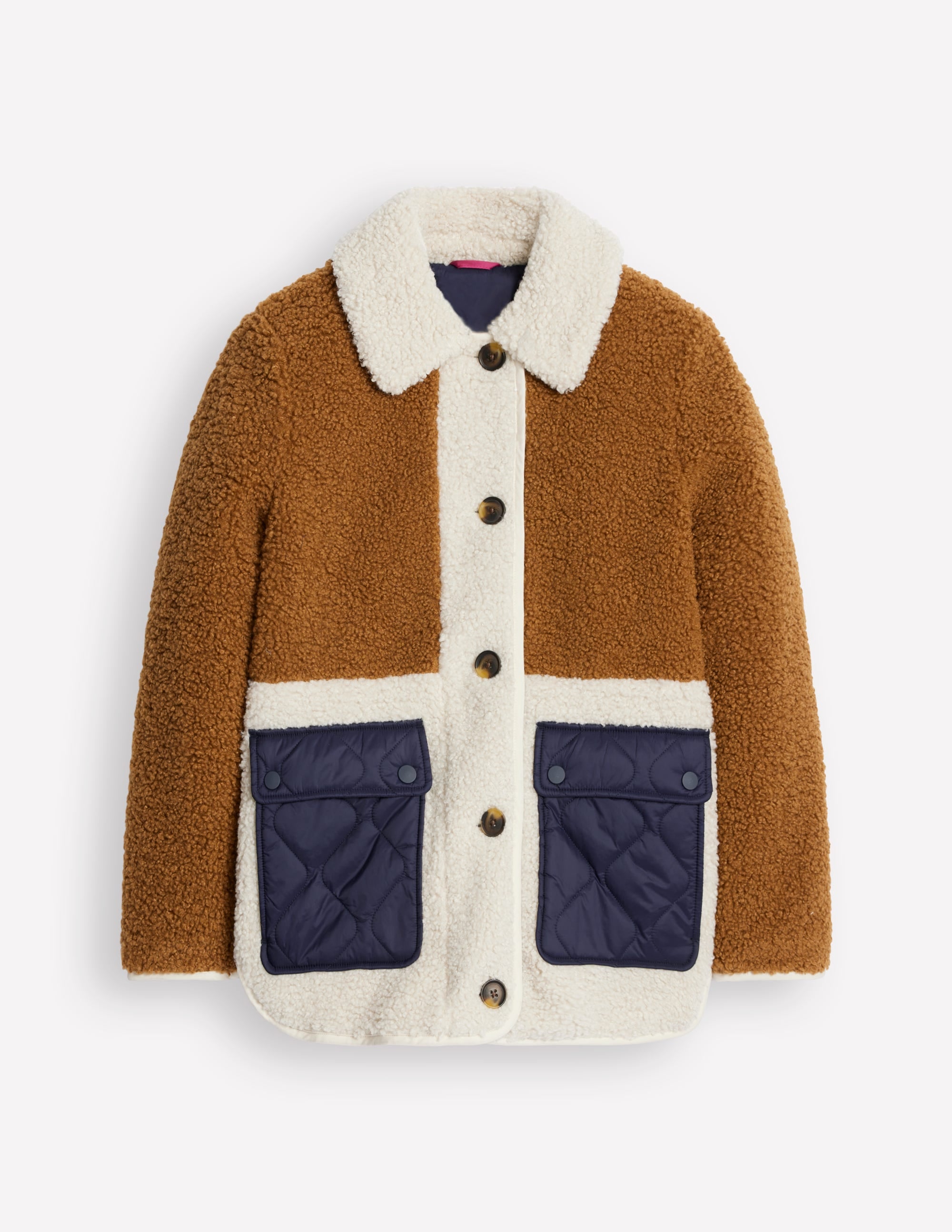 Borg Quilted Coat-Brown - Image 6
