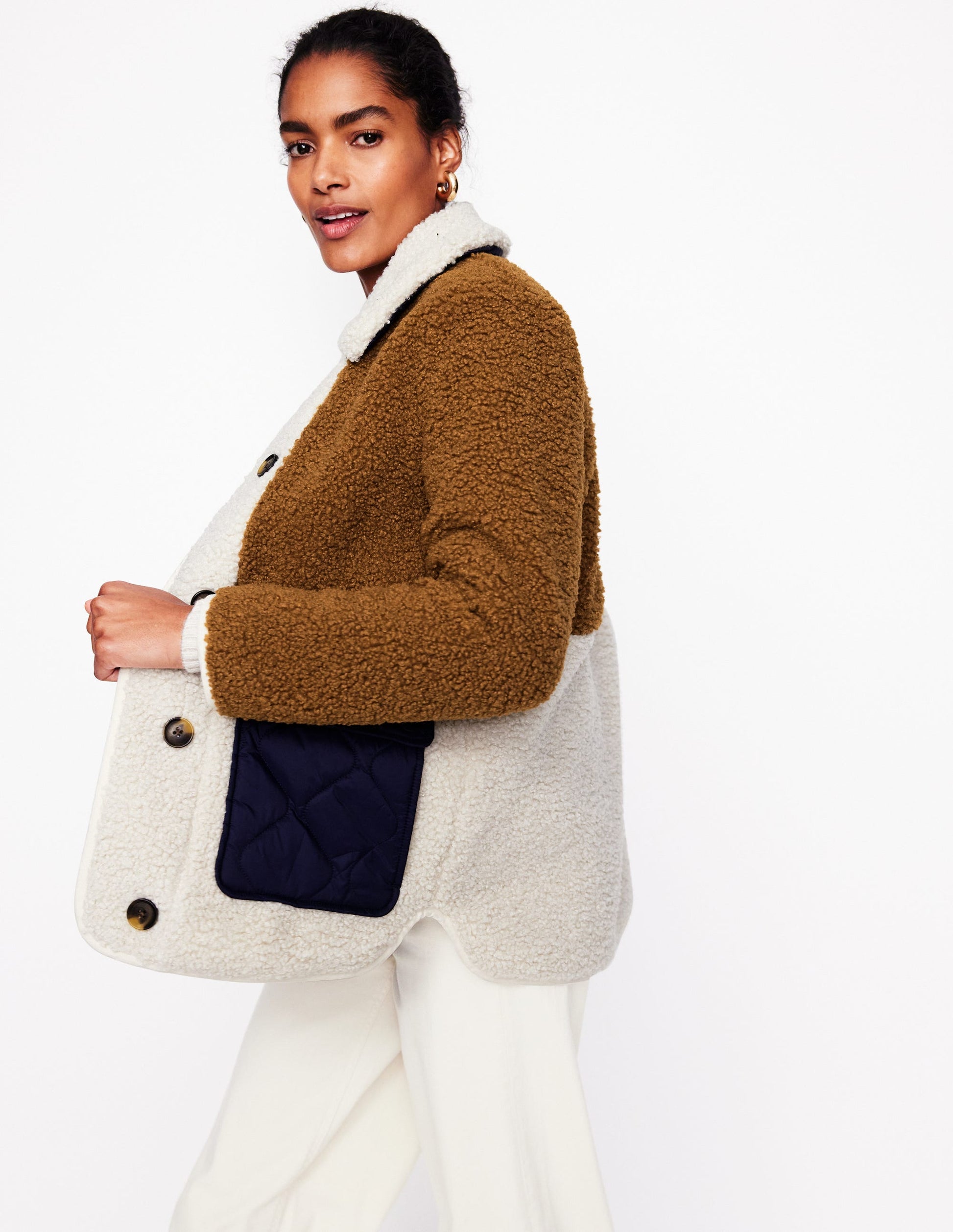 Borg Quilted Coat-Brown-1