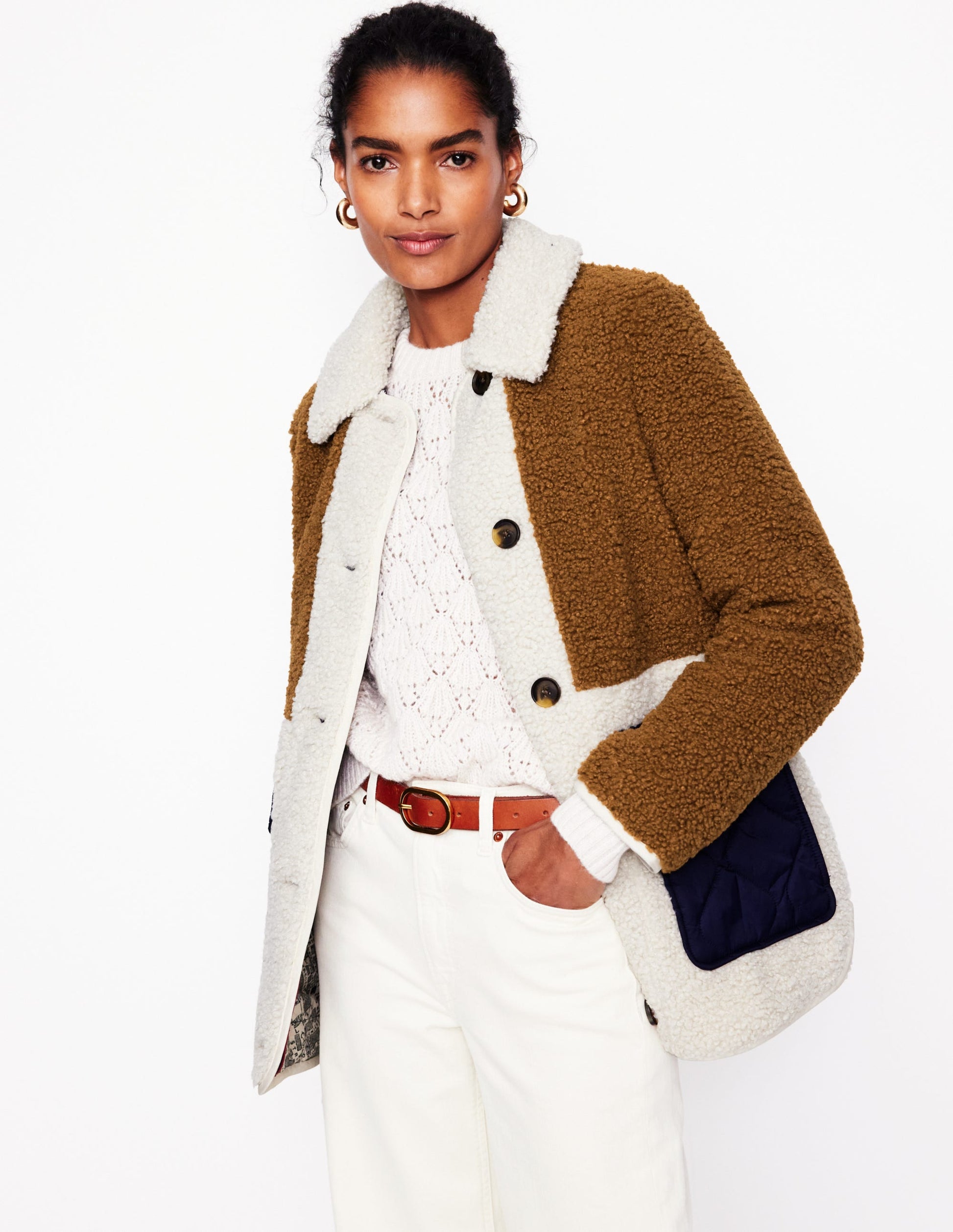 Borg Quilted Coat-Brown-2