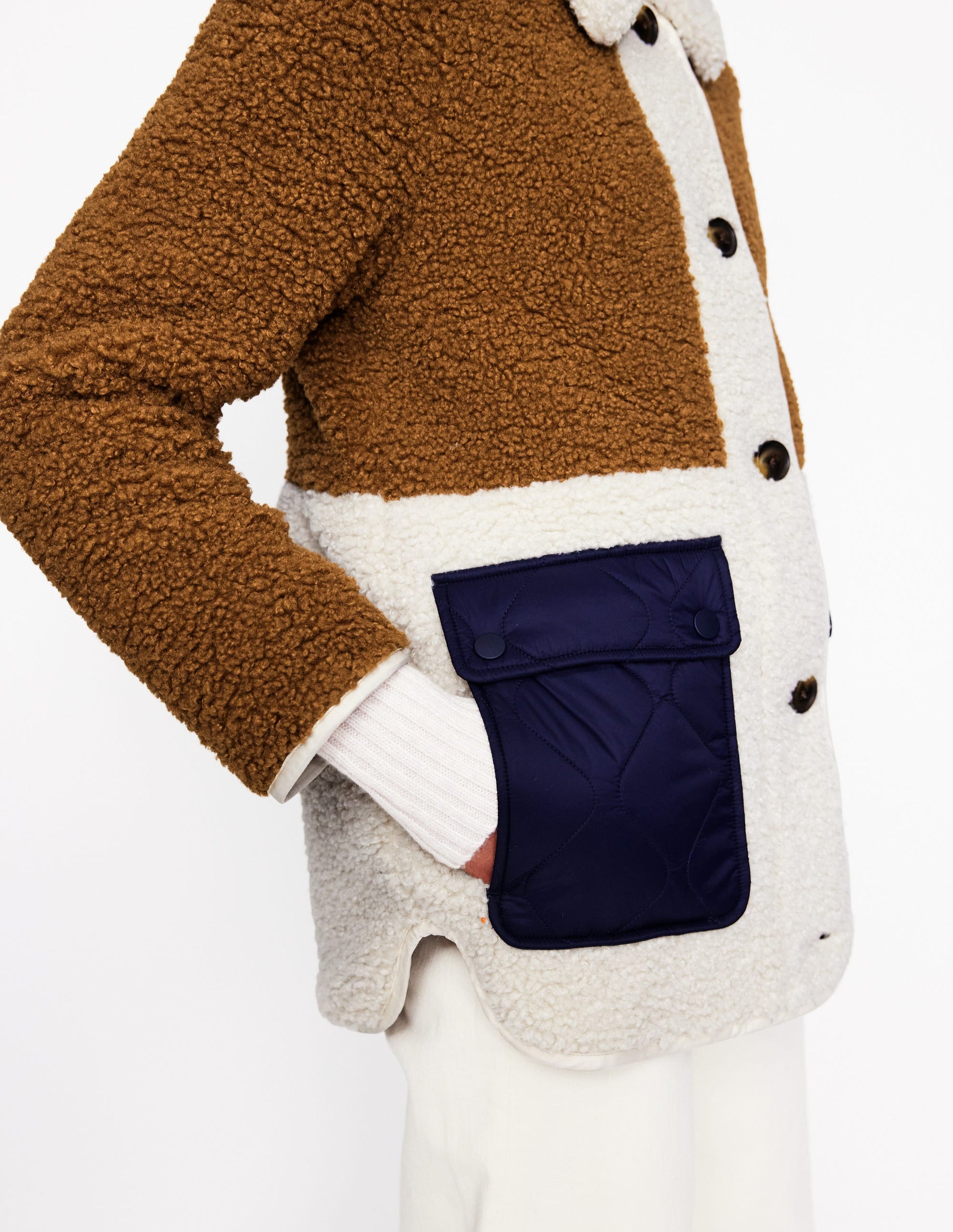 Borg Quilted Coat-Brown-3