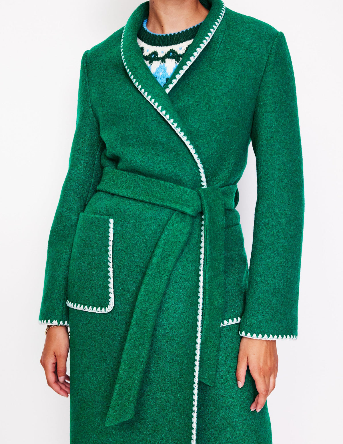 Blanket Stitch Wrap Coat-Alpine Green - Image 2