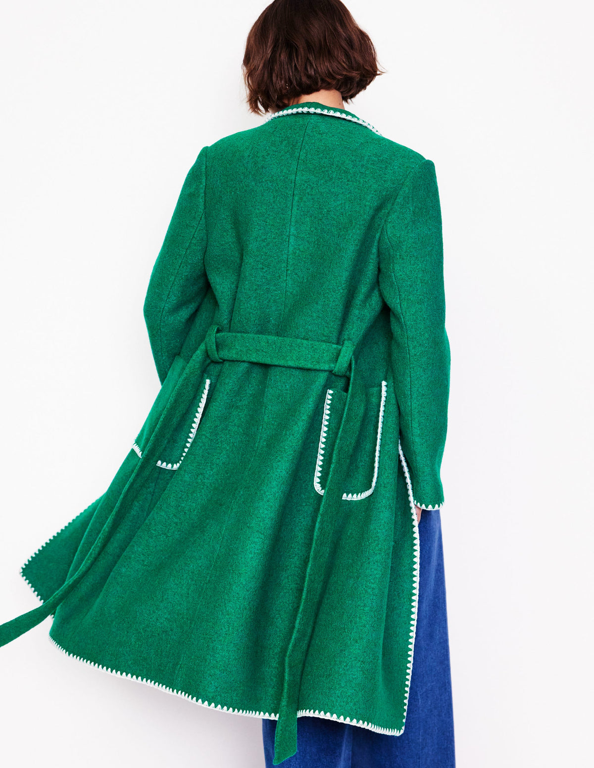 Blanket Stitch Wrap Coat-Alpine Green - Image 3