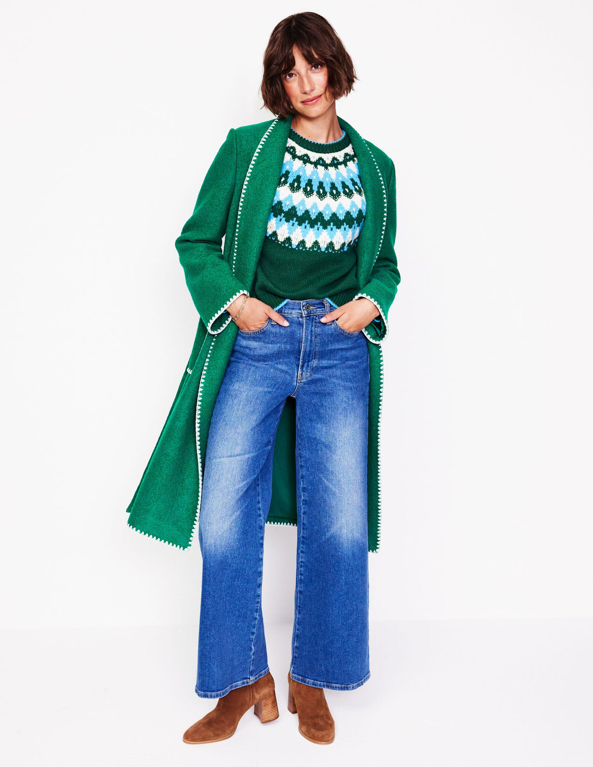 Blanket Stitch Wrap Coat-Alpine Green - Image 5