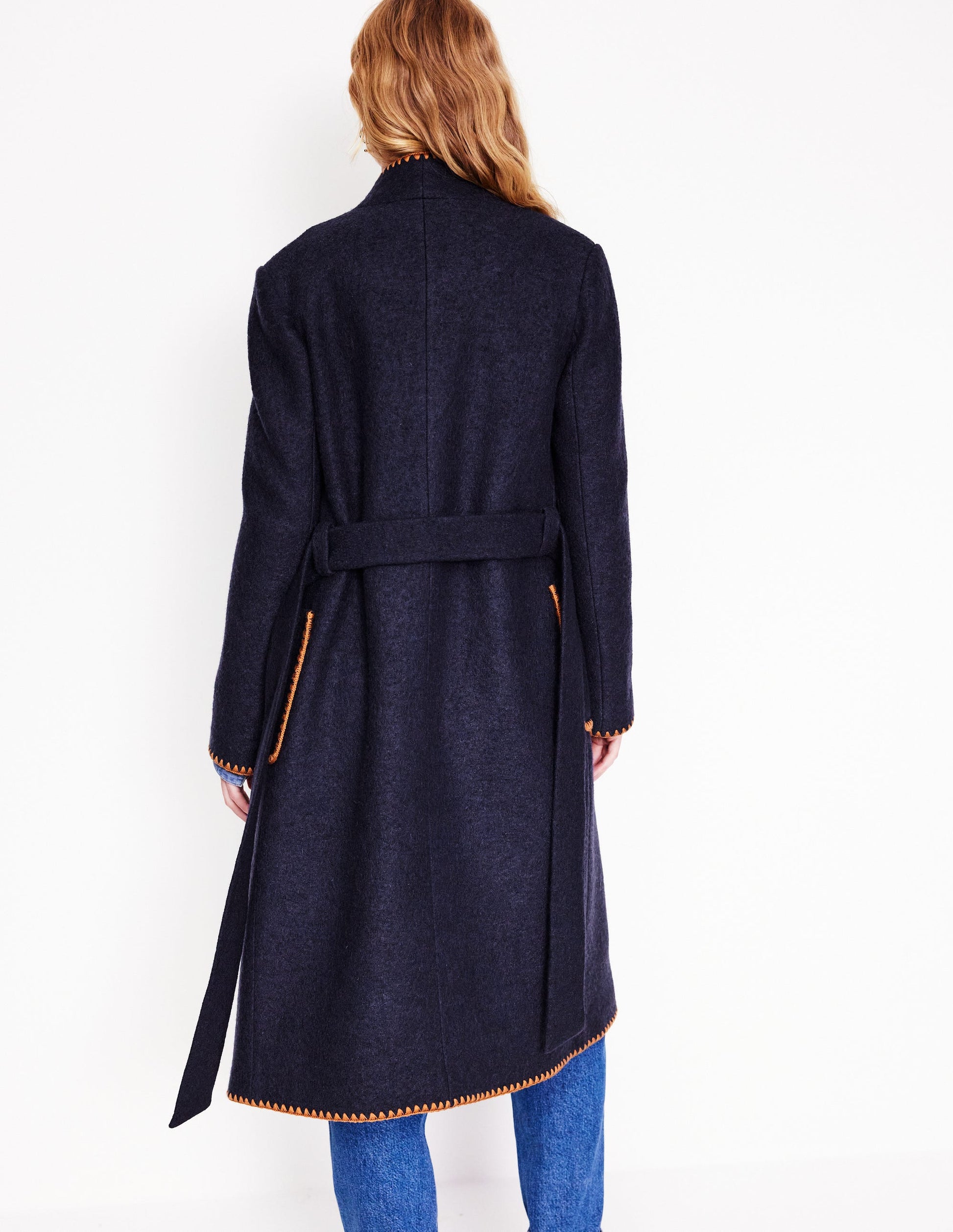 Blanket Stitch Wrap Coat-Navy Boden UK - Main Image