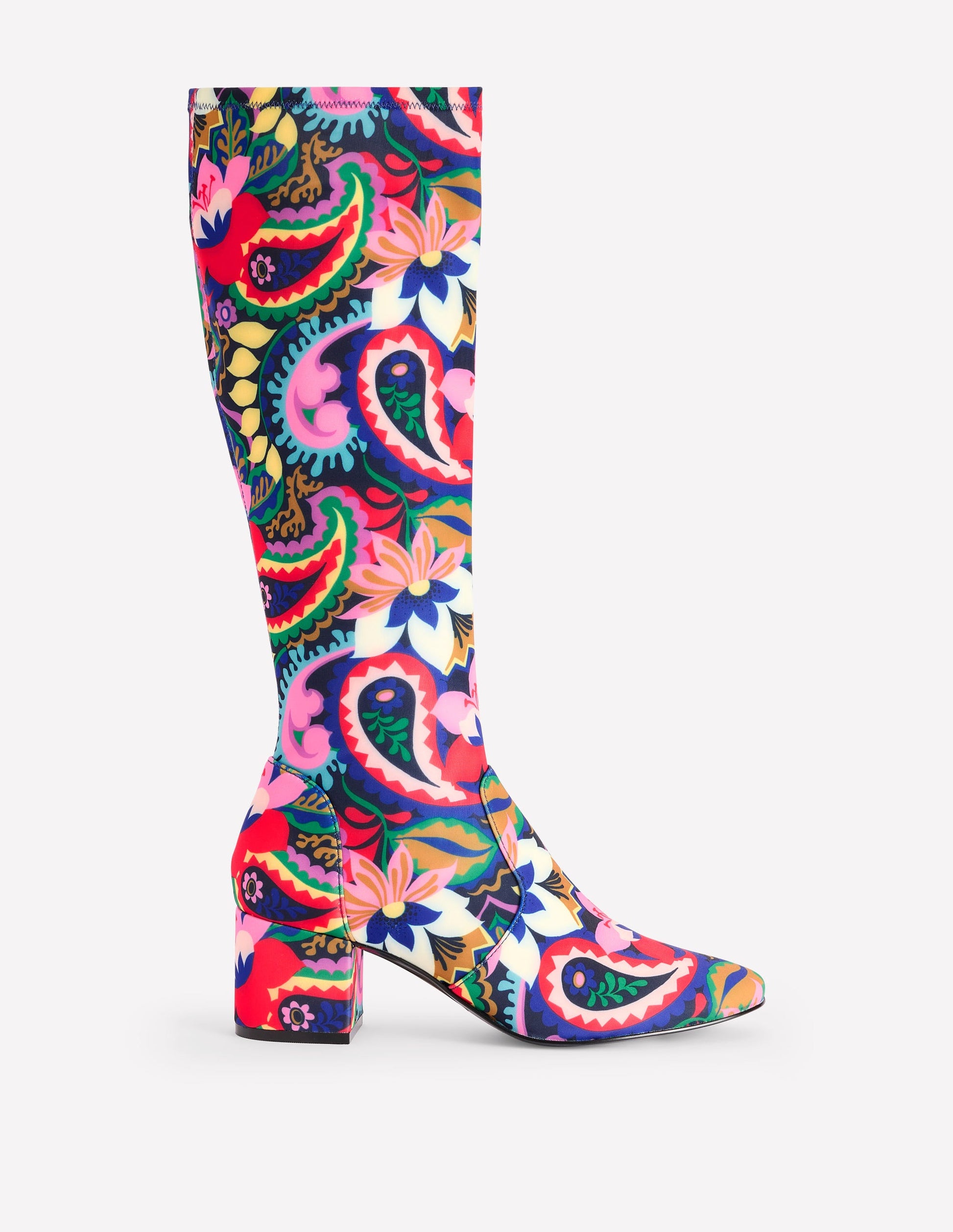Stretch Knee Heel Boots-Multi, Botanical Paisley-1