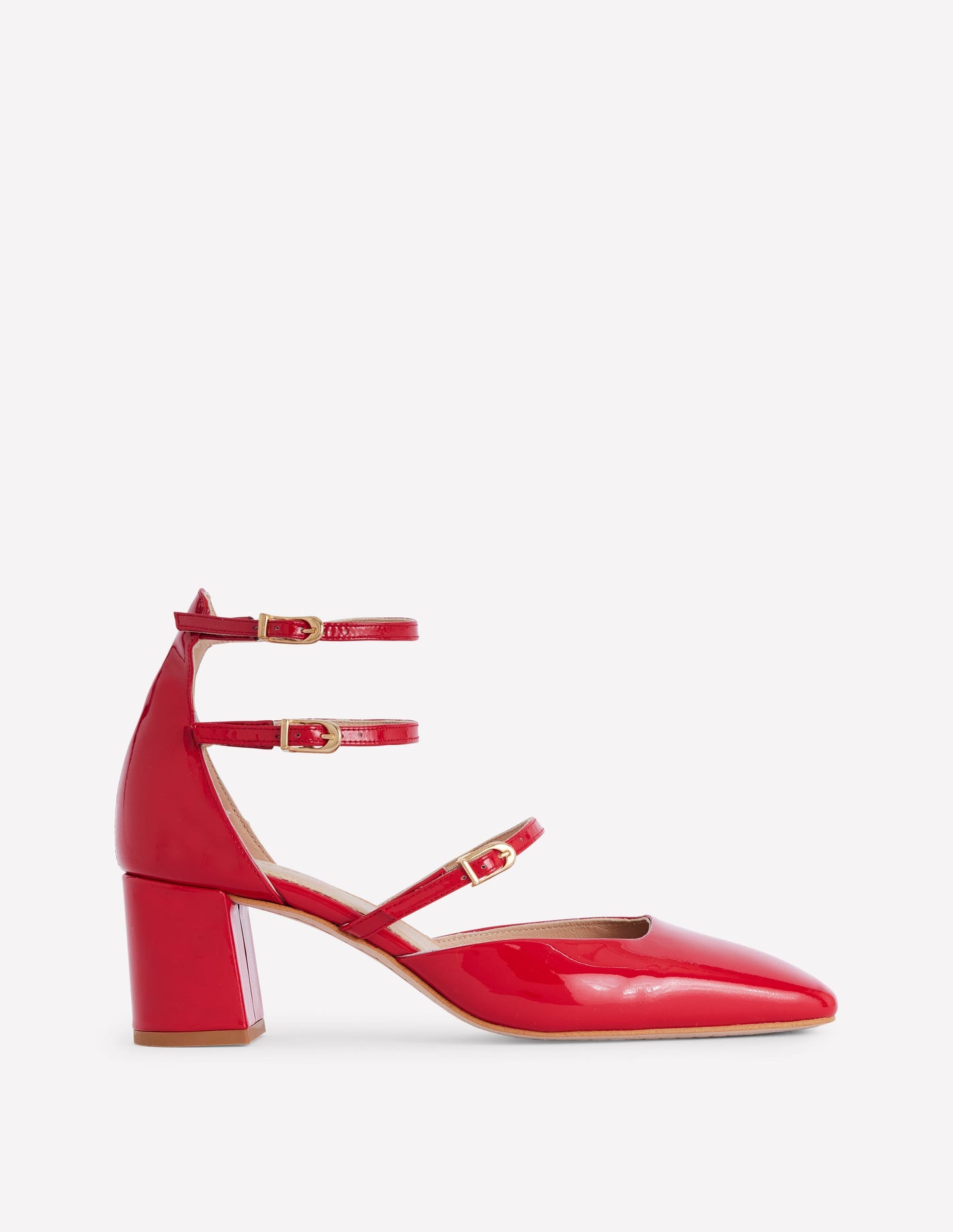 Multi Strap Block Heel Pump-Poppy Red Boden UK