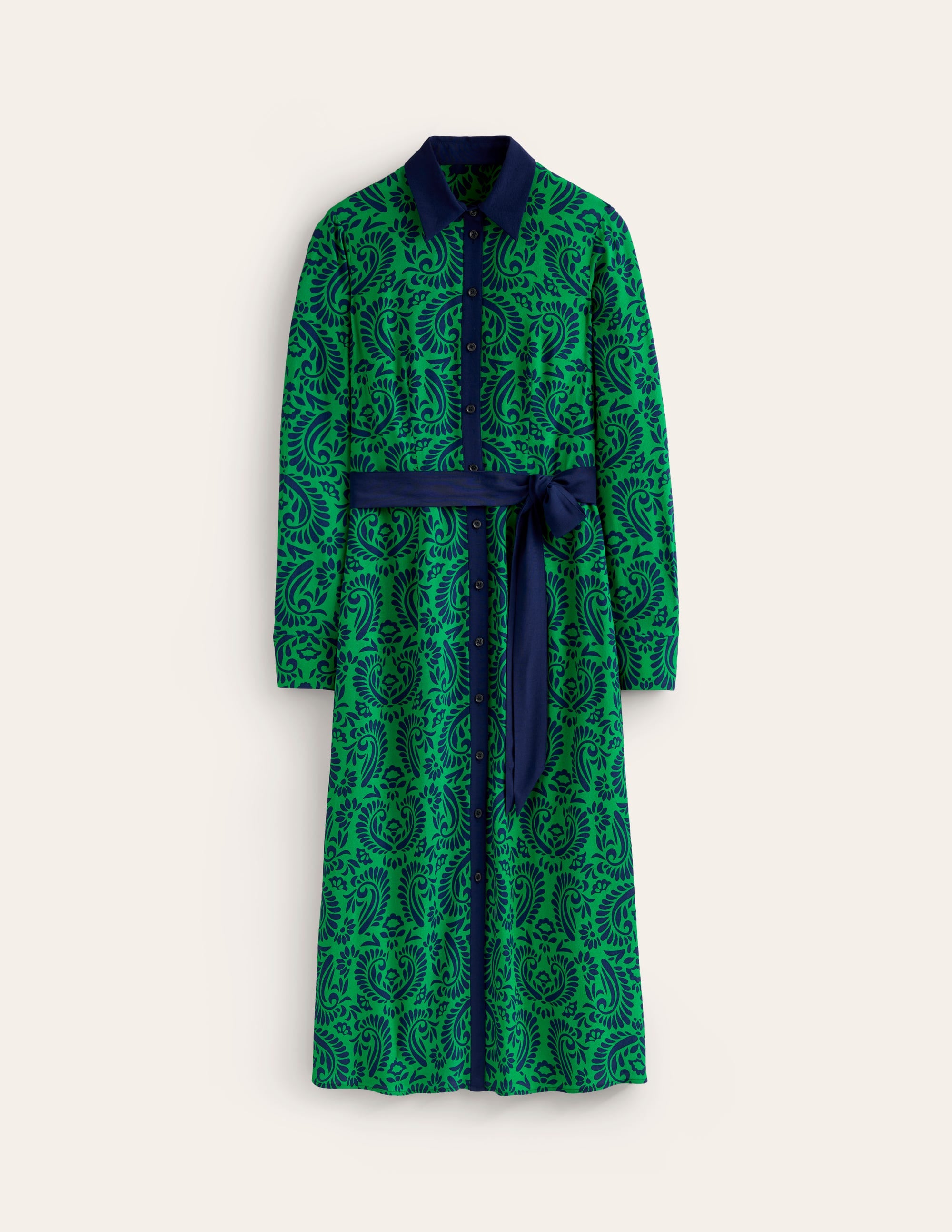 Kate Midi Shirt Dress-Rich Emerald, Decorative Flora - Image 5