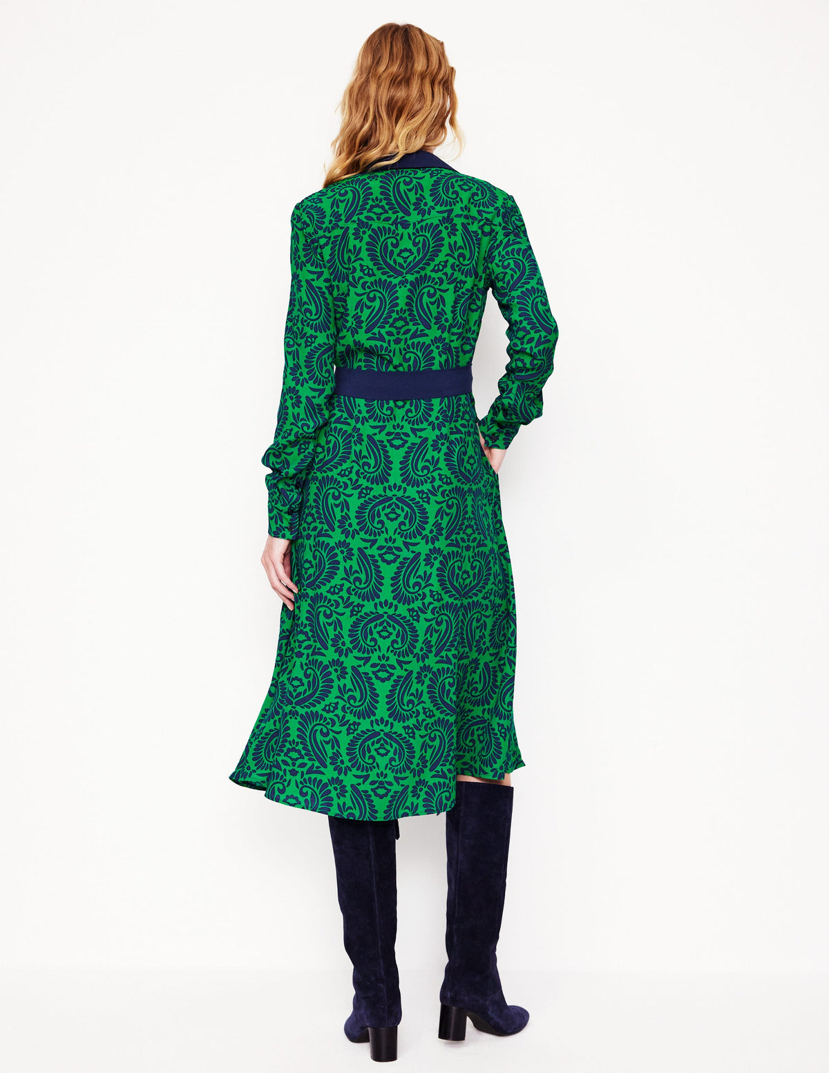 Kate Midi Shirt Dress-Rich Emerald, Decorative Flora - Image 3