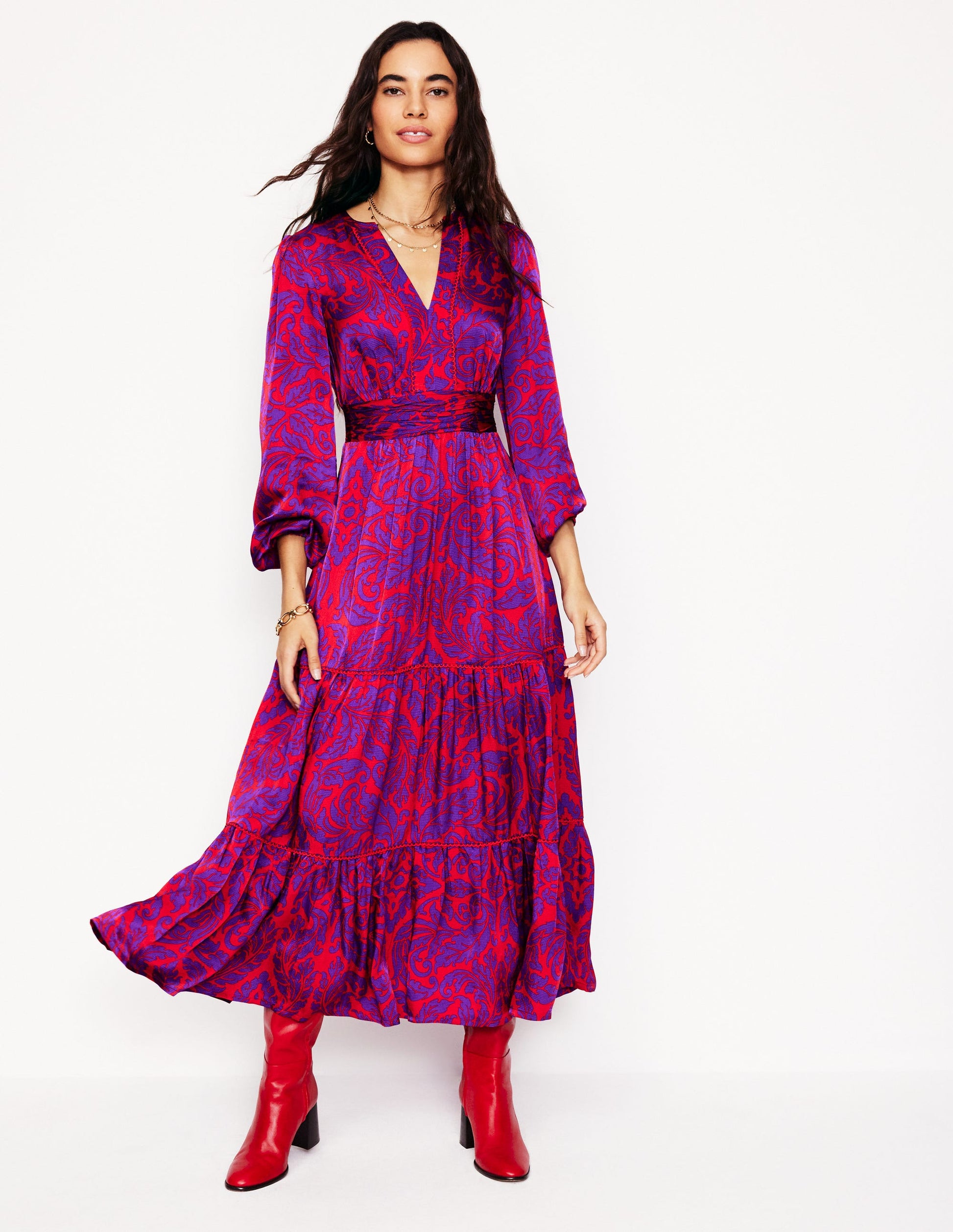 boden pippa satin maxi dress Polka Dot Boden Long Dresses Pippa Satin Maxi Dress-Navy, Sparse Spot Boden EU