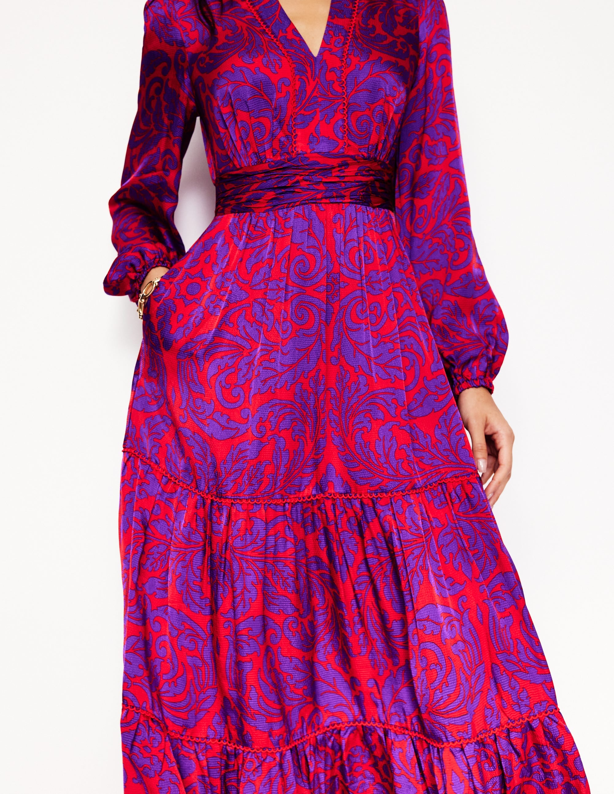 Pippa Satin Maxi Dress-Amethyst, Elaborate Leaf - Image 2
