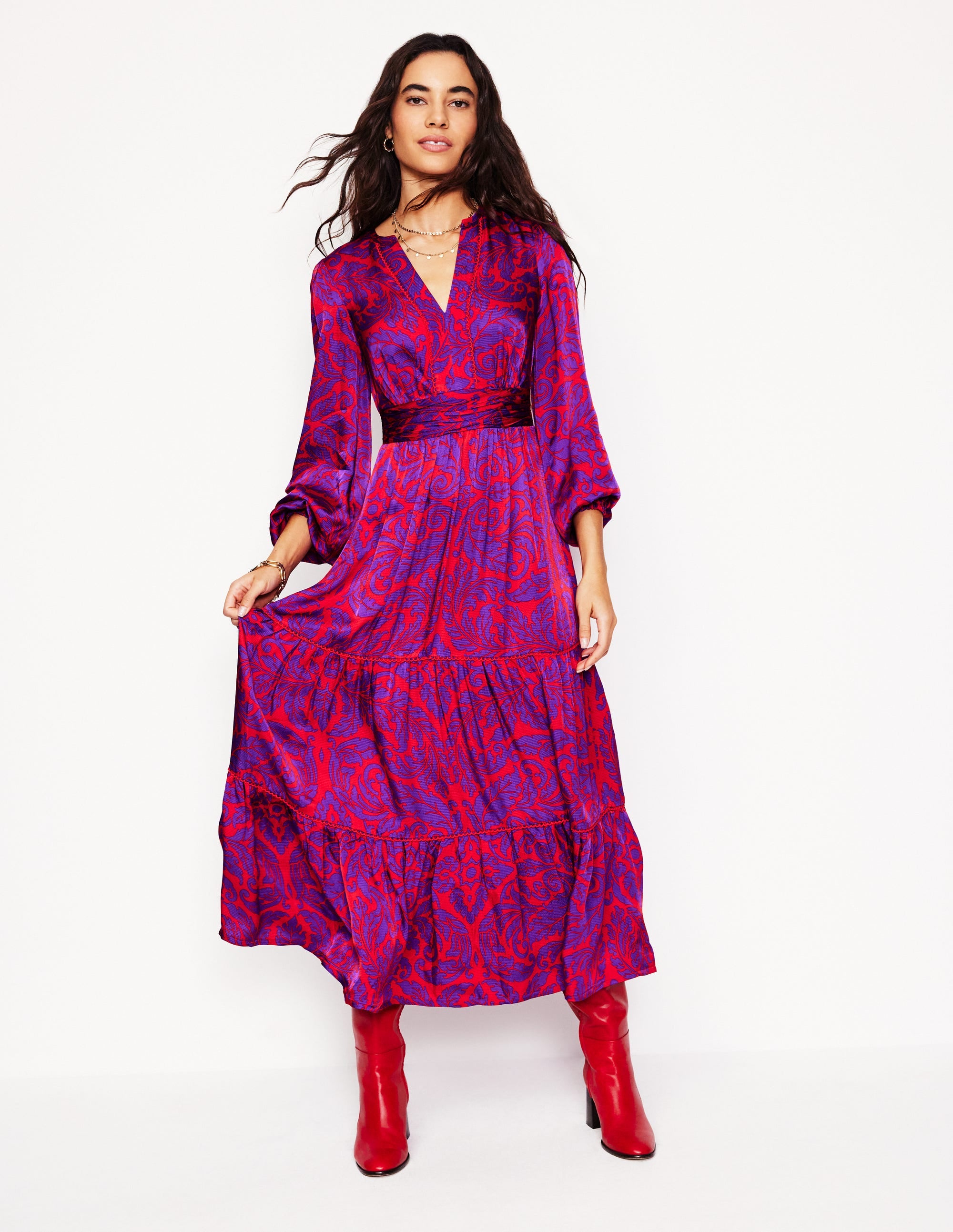 Pippa Satin Maxi Dress-Amethyst, Elaborate Leaf - Image 4