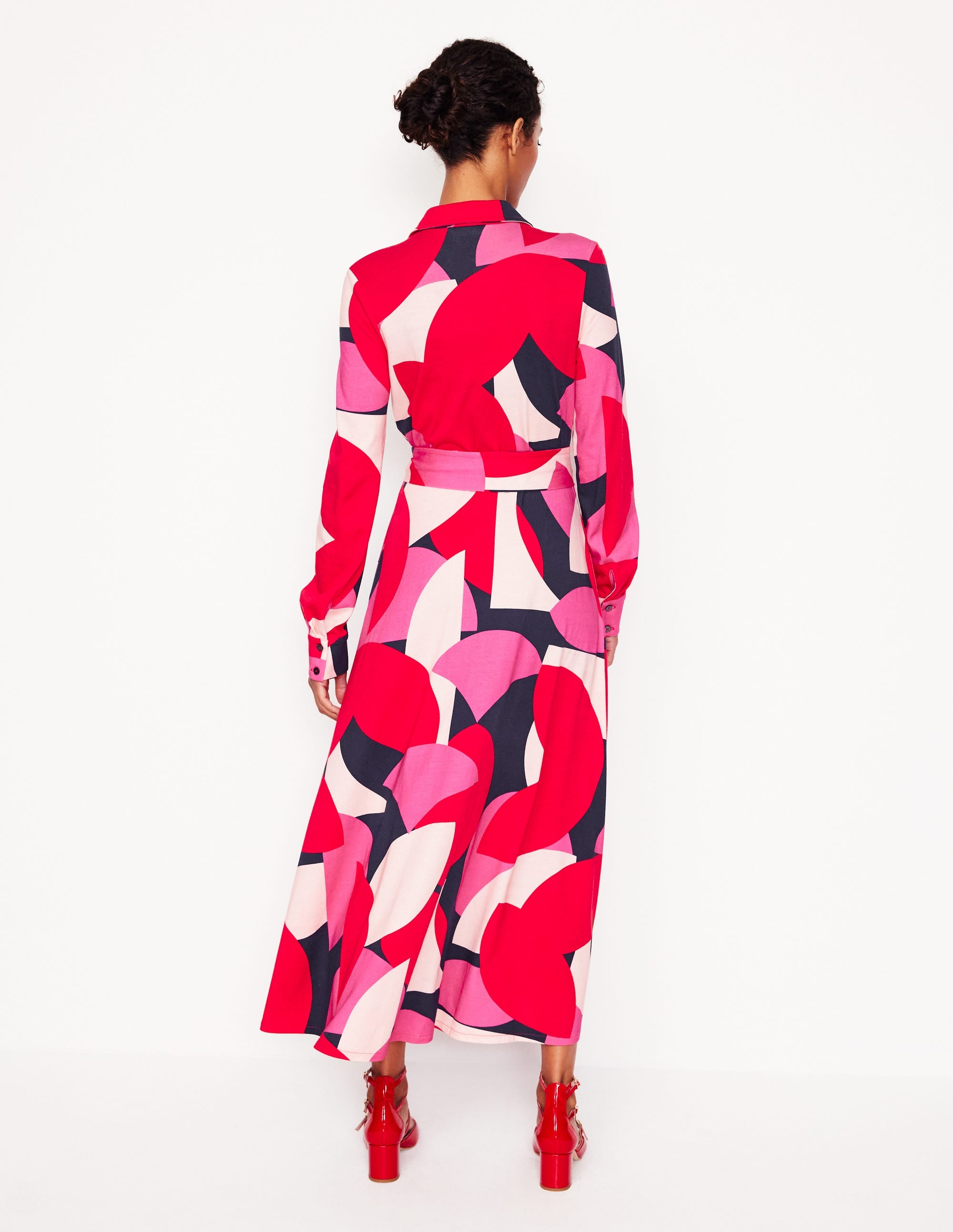Marcia Jersey Shirt Dress-Poppy Red, Geometric Shuffle - Image 3